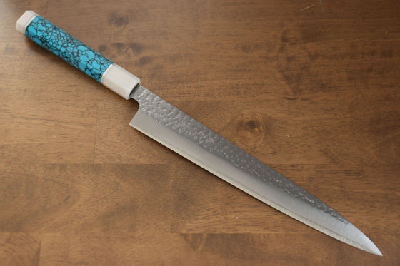 Yu Kurosaki Senko SG2 Hammered Sujihiki 270mm Turquoise(With Double White Ring) Handle - Seisuke Knife