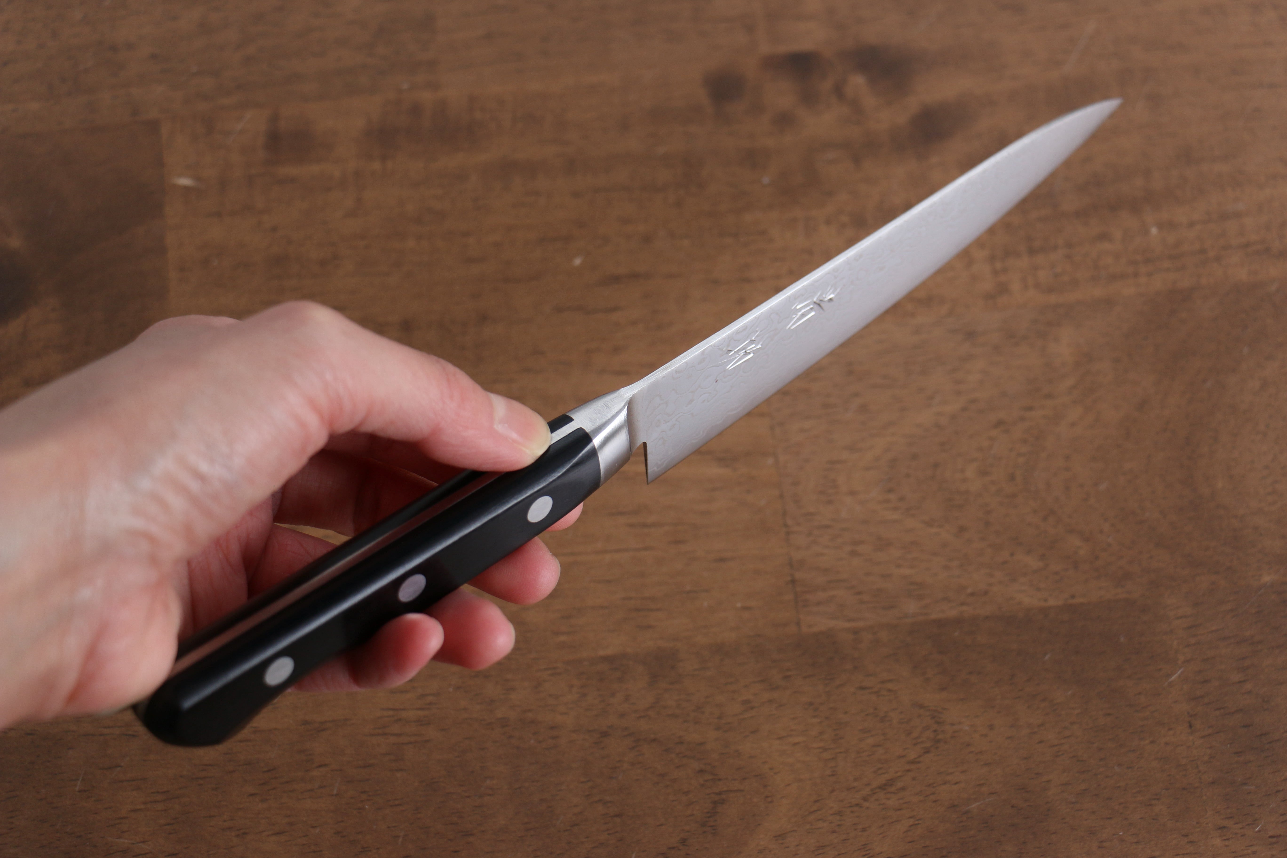 Seisuke AUS10 45 Layer Migaki Damascus Petty-Utility 135mm Black Pakkawood Handle - Seisuke Knife