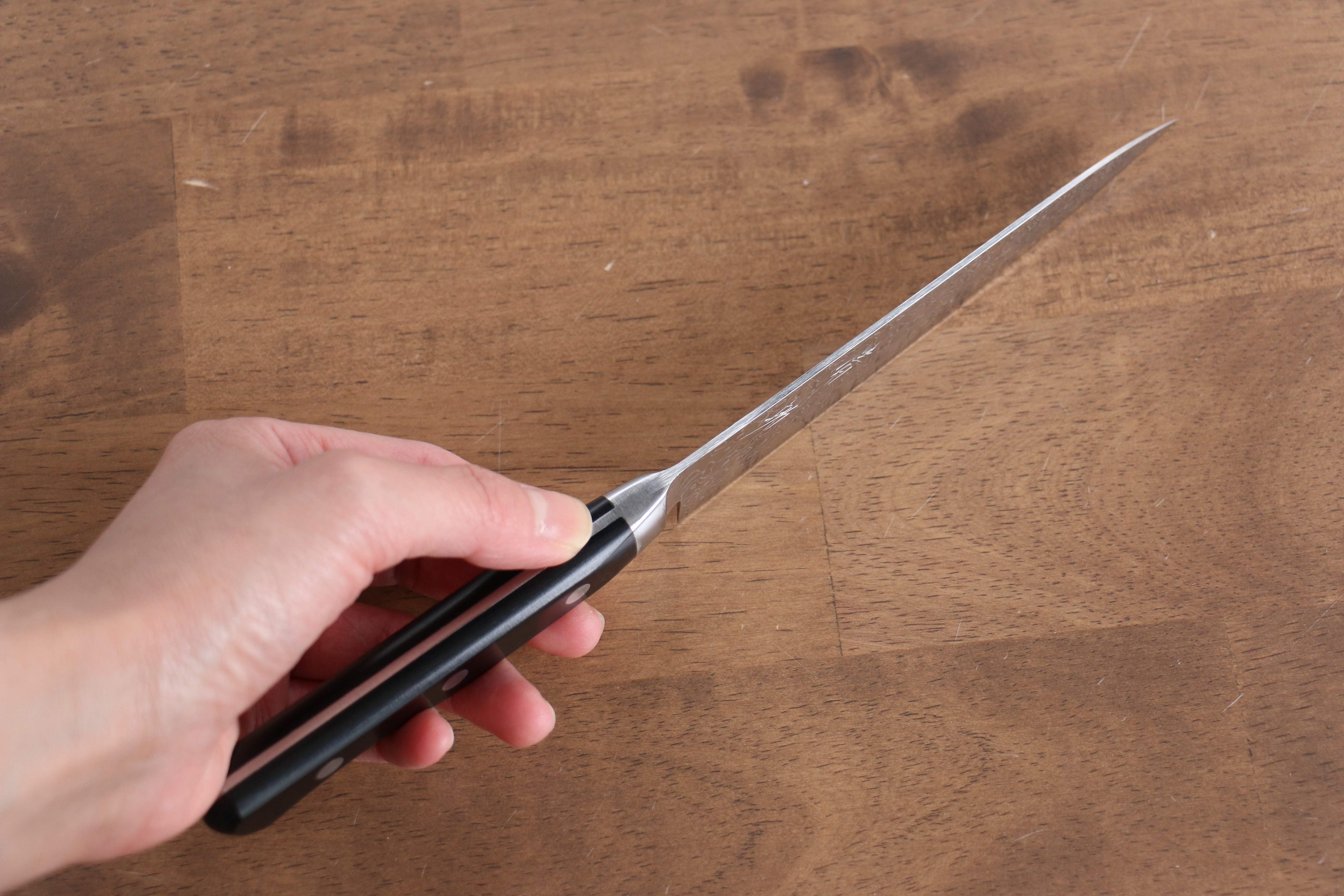 Seisuke AUS10 45 Layer Migaki Damascus Petty-Utility 135mm Black Pakkawood Handle - Seisuke Knife
