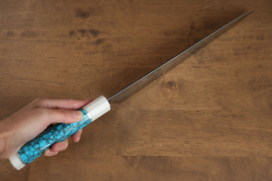 Yu Kurosaki Senko SG2 Hammered Sujihiki 270mm Turquoise(With Double White Ring) Handle - Seisuke Knife