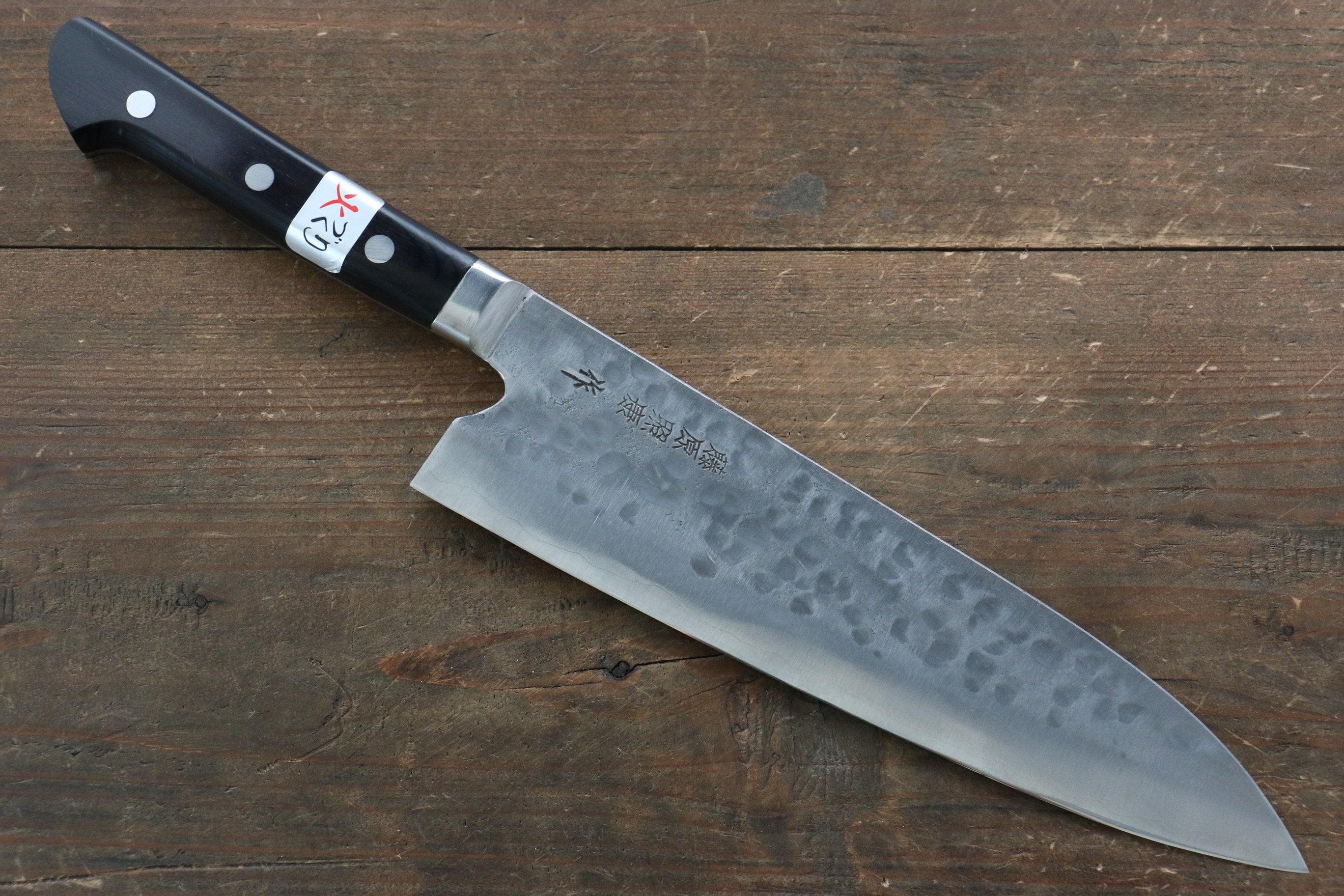 Fujiwara Teruyasu Fujiwara Teruyasu Maboroshi White Steel No.1 Nashiji Hammered Gyuto 210mm with Black Pakka wood Handle - Seisuke Knife