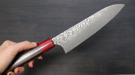 Yoshimi Kato SG2 Damascus Gyuto 180mm Shitan (ferrule: Red Pakka wood) Handle - Seisuke Knife