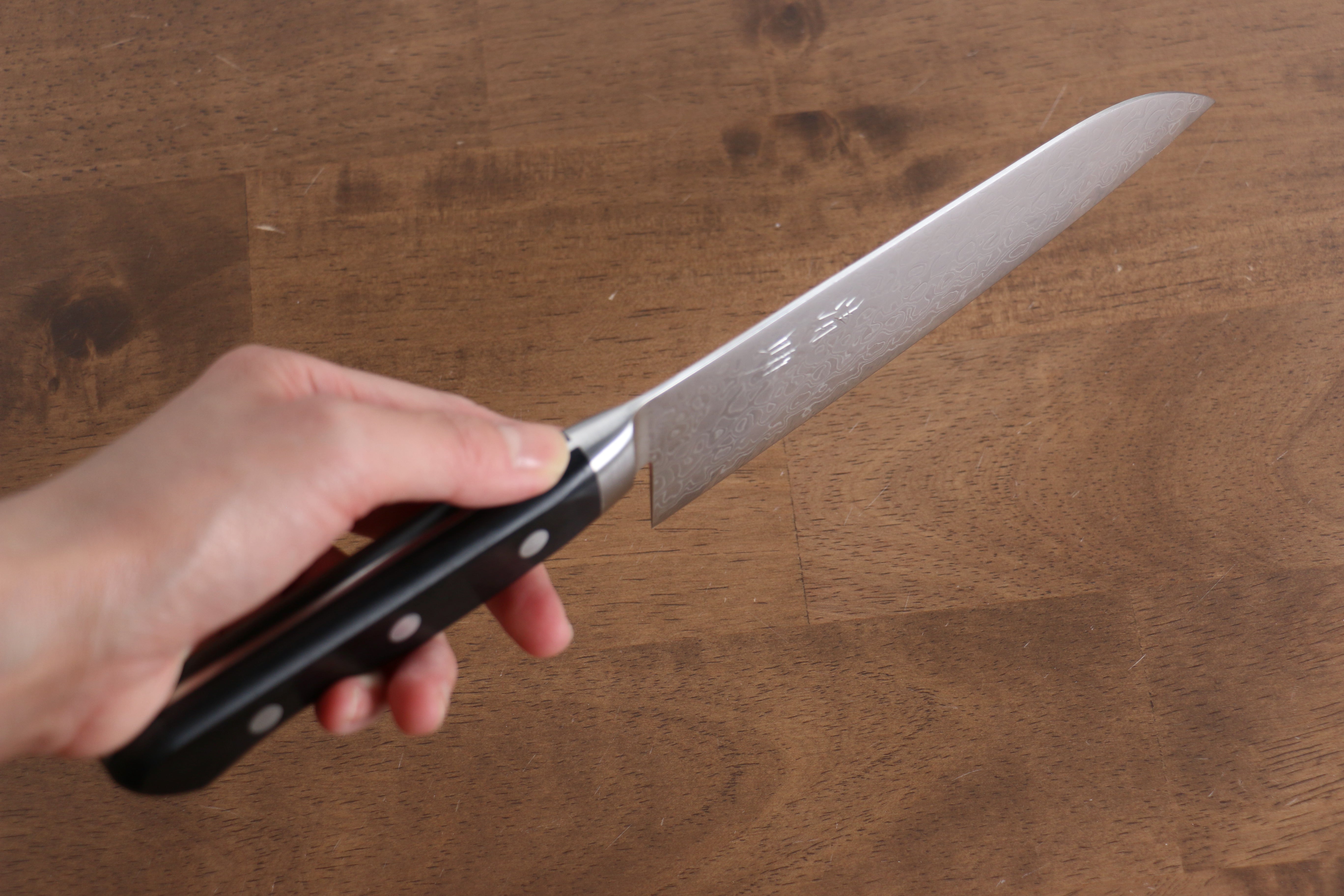 Seisuke AUS10 45 Layer Mirrored Damascus Santoku 170mm Black Pakkawood Handle - Seisuke Knife