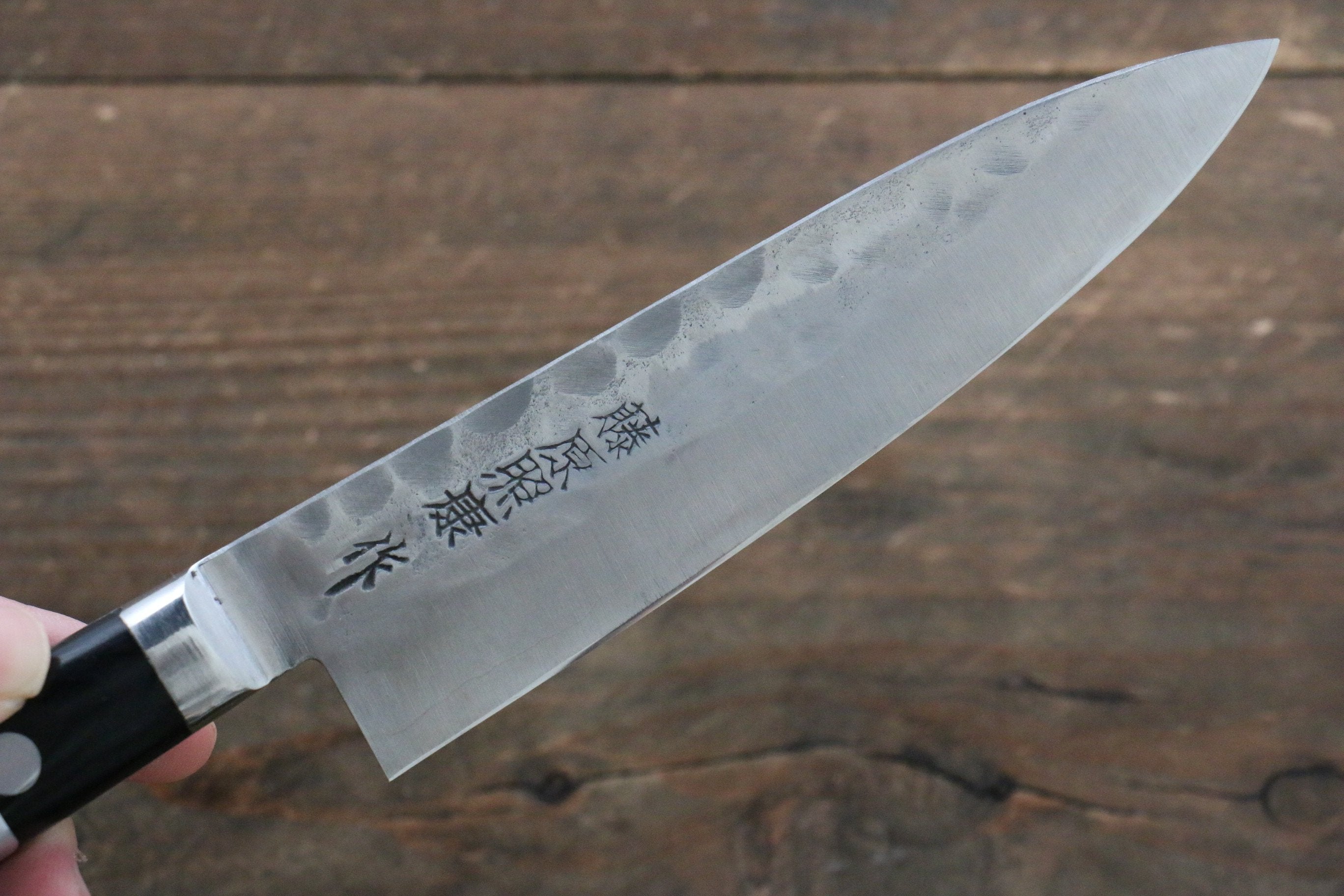 Fujiwara Teruyasu Maboroshi White Steel No.1 Nashiji Hammered Petty-Utility 130mm Black Pakkawood Handle - Seisuke Knife