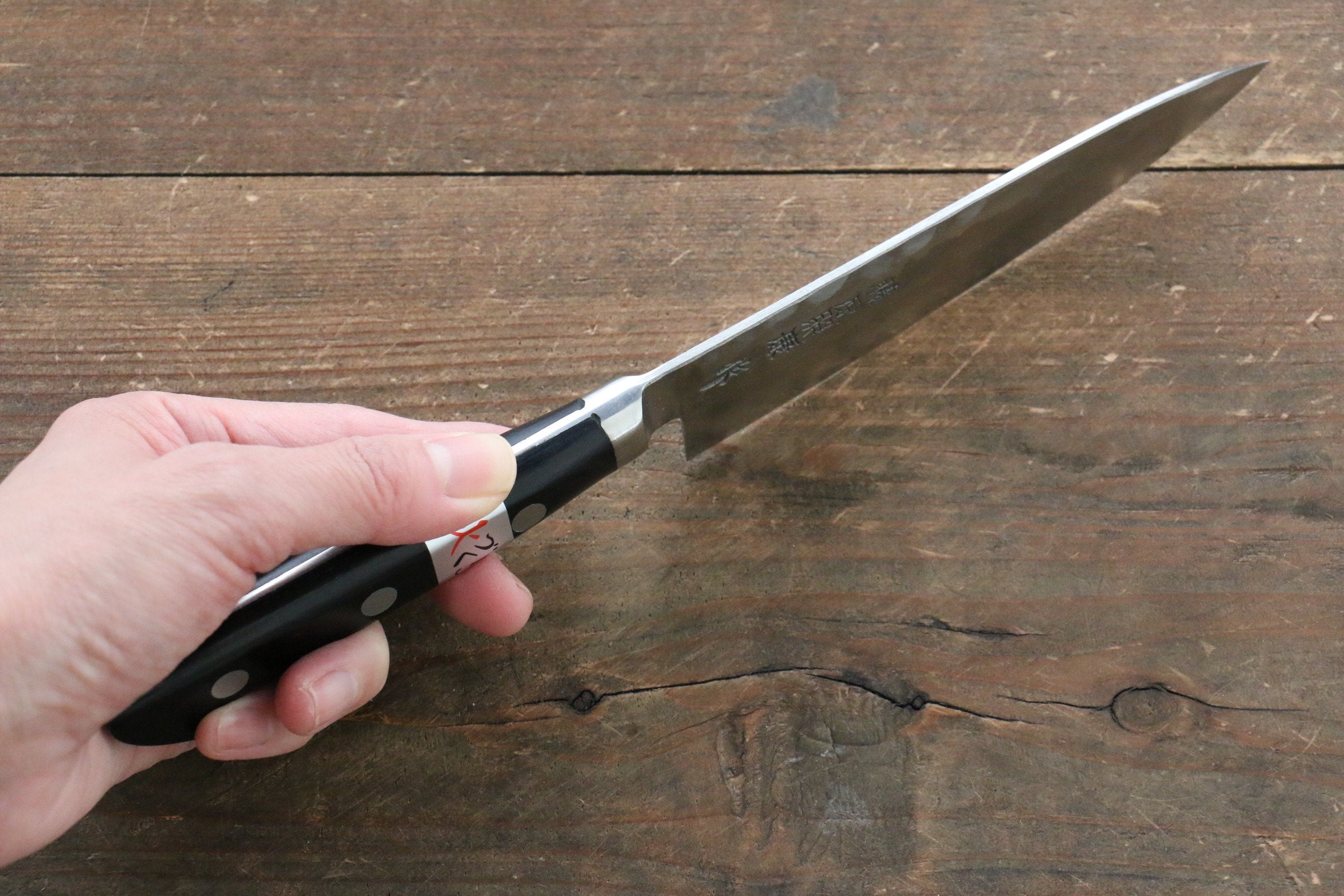Fujiwara Teruyasu Maboroshi White Steel No.1 Nashiji Hammered Petty-Utility 130mm Black Pakkawood Handle - Seisuke Knife