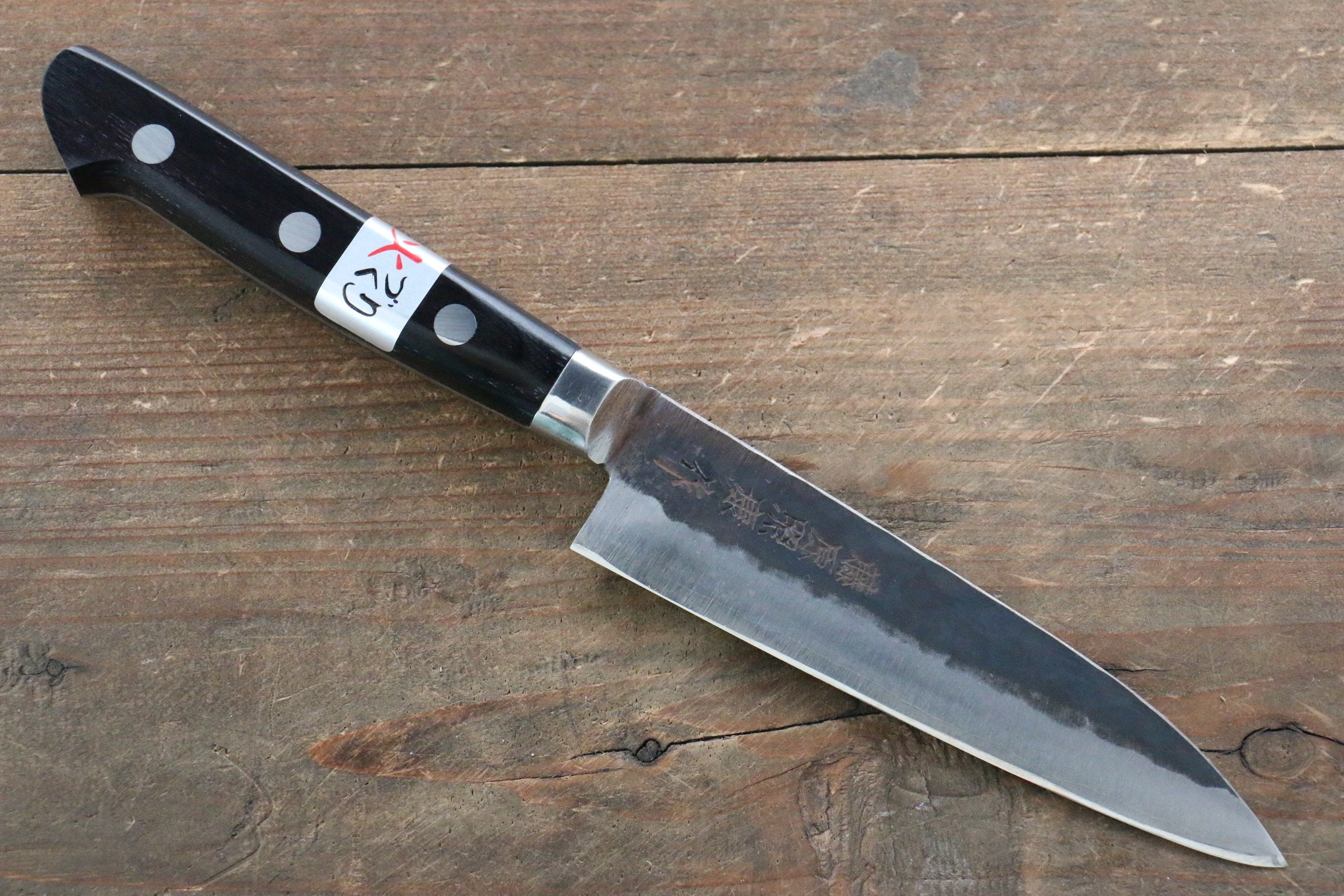 Fujiwara Teruyasu Denka Blue Super Kurouchi Petty-Utility 120mm Black Pakkawood Handle - Seisuke Knife