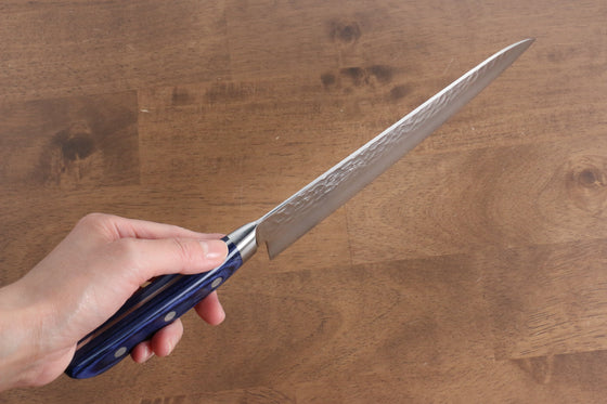 Seisuke VG10 33 Layer Hammered Damascus Gyuto 210mm Blue Pakka wood Handle - Seisuke Knife