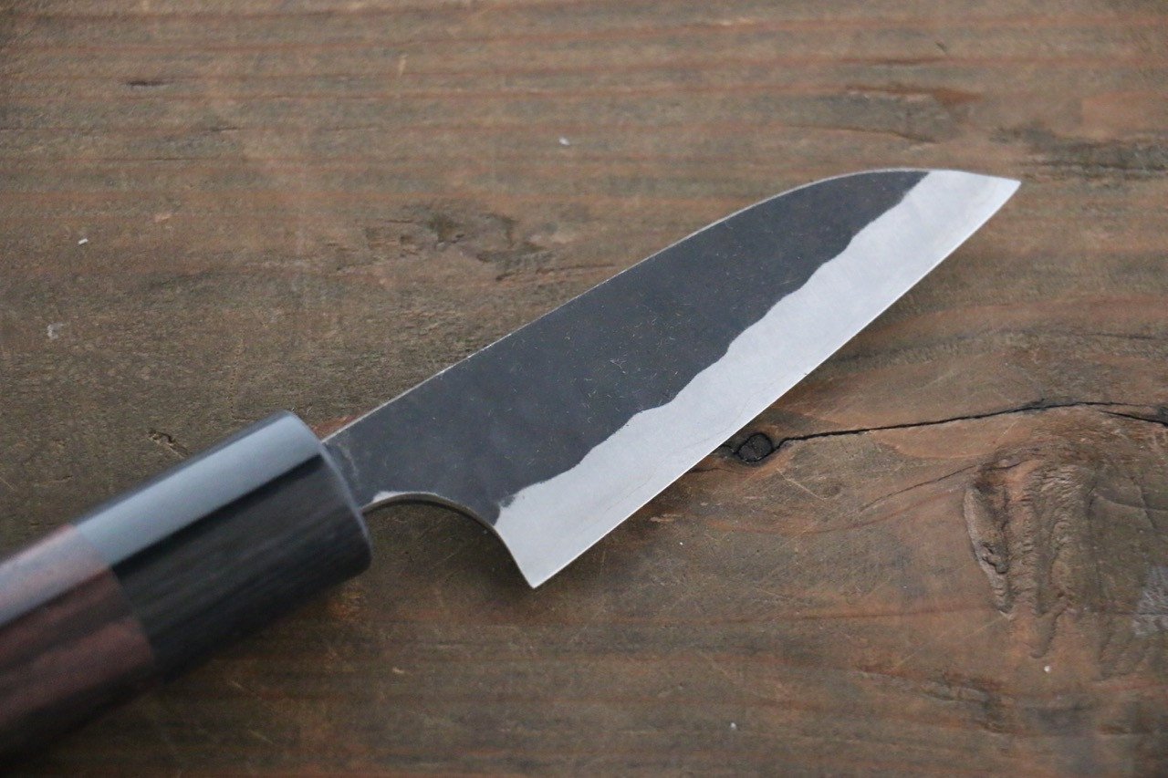 Anryu Blue Super Hammered Black Finished Petty-Utility 75mm Rosewood Handle - Seisuke Knife
