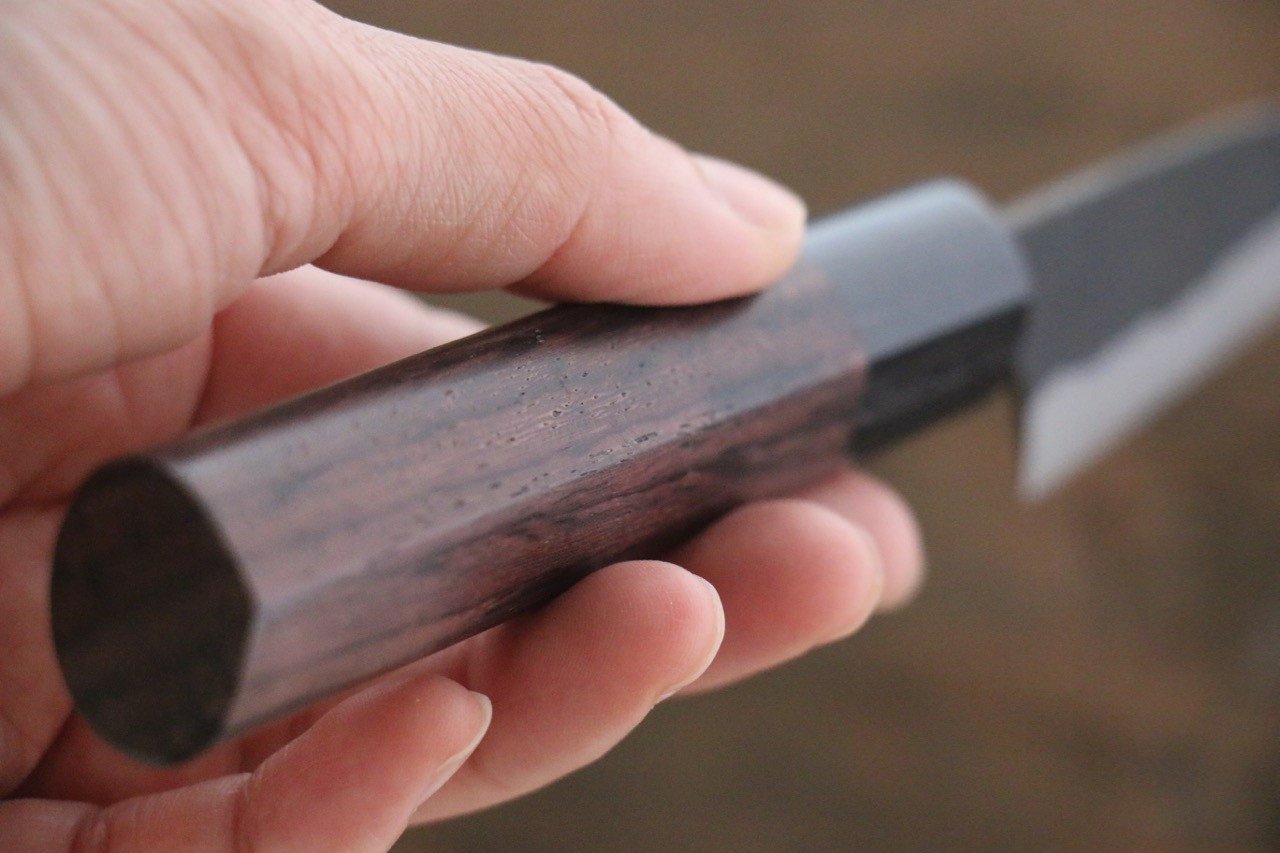 Anryu Blue Super Hammered Black Finished Petty-Utility 75mm Rosewood Handle - Seisuke Knife