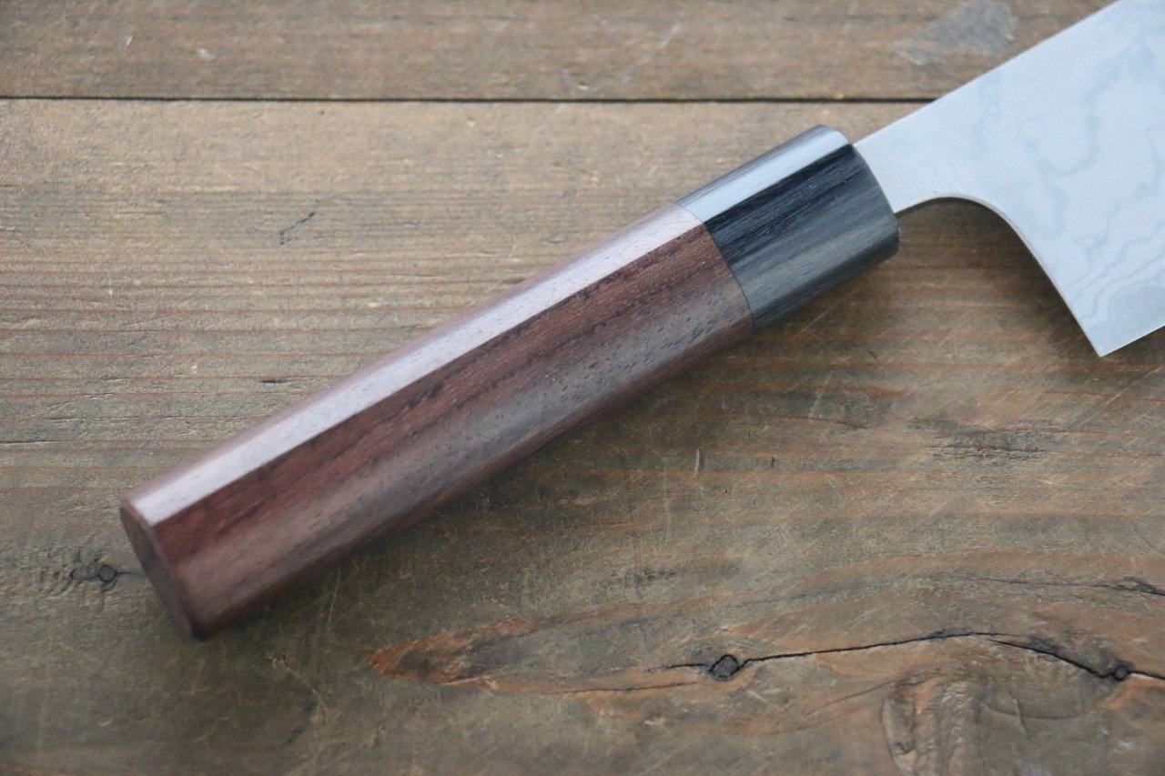 Shungo Ogata White Steel No.2 Damascus Migaki Finished Nakiri 165mm Shitan Handle - Seisuke Knife
