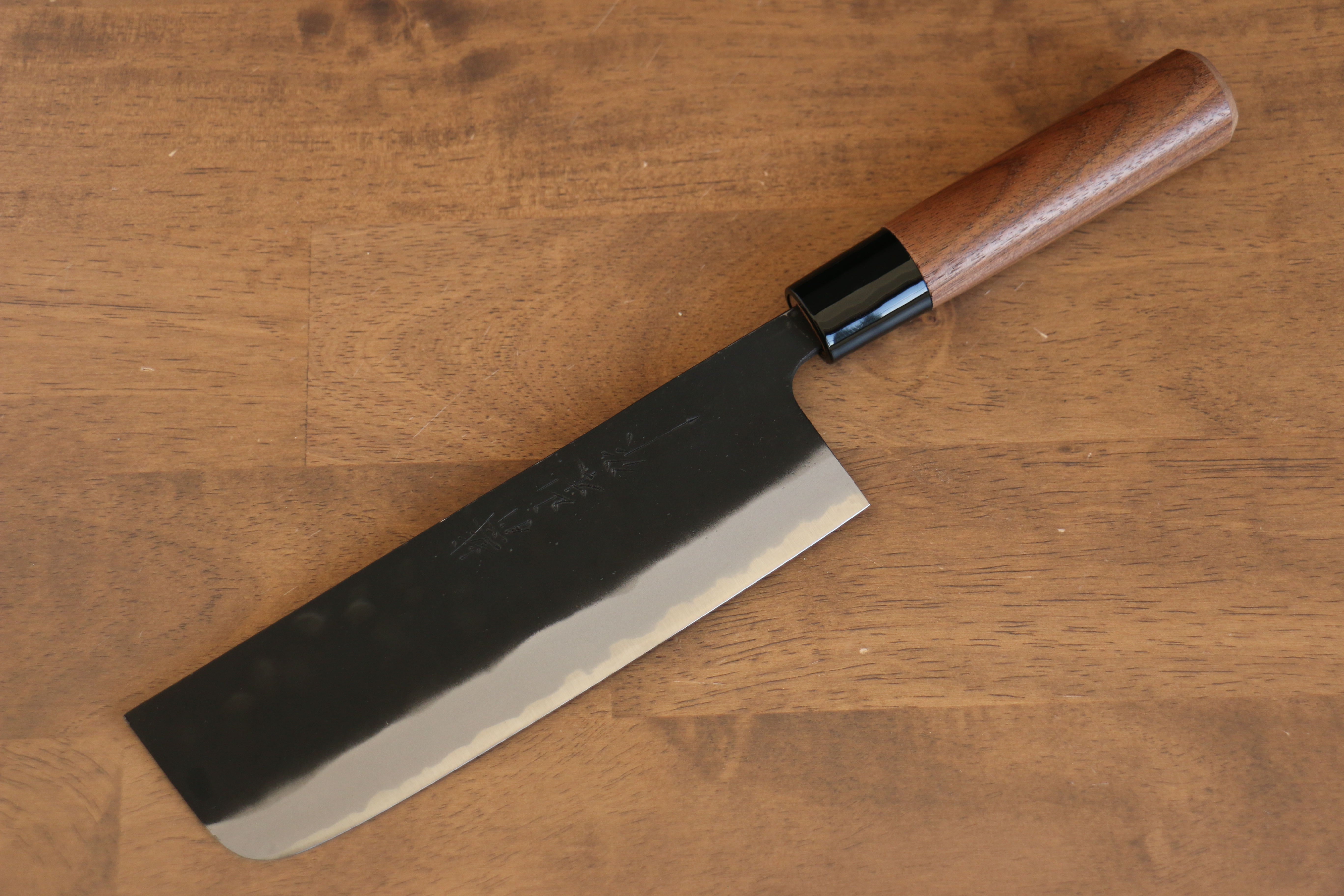 Nao Yamamoto Blue Steel No.2 Kurouchi Nakiri 180mm with Walnut Handle - Seisuke Knife