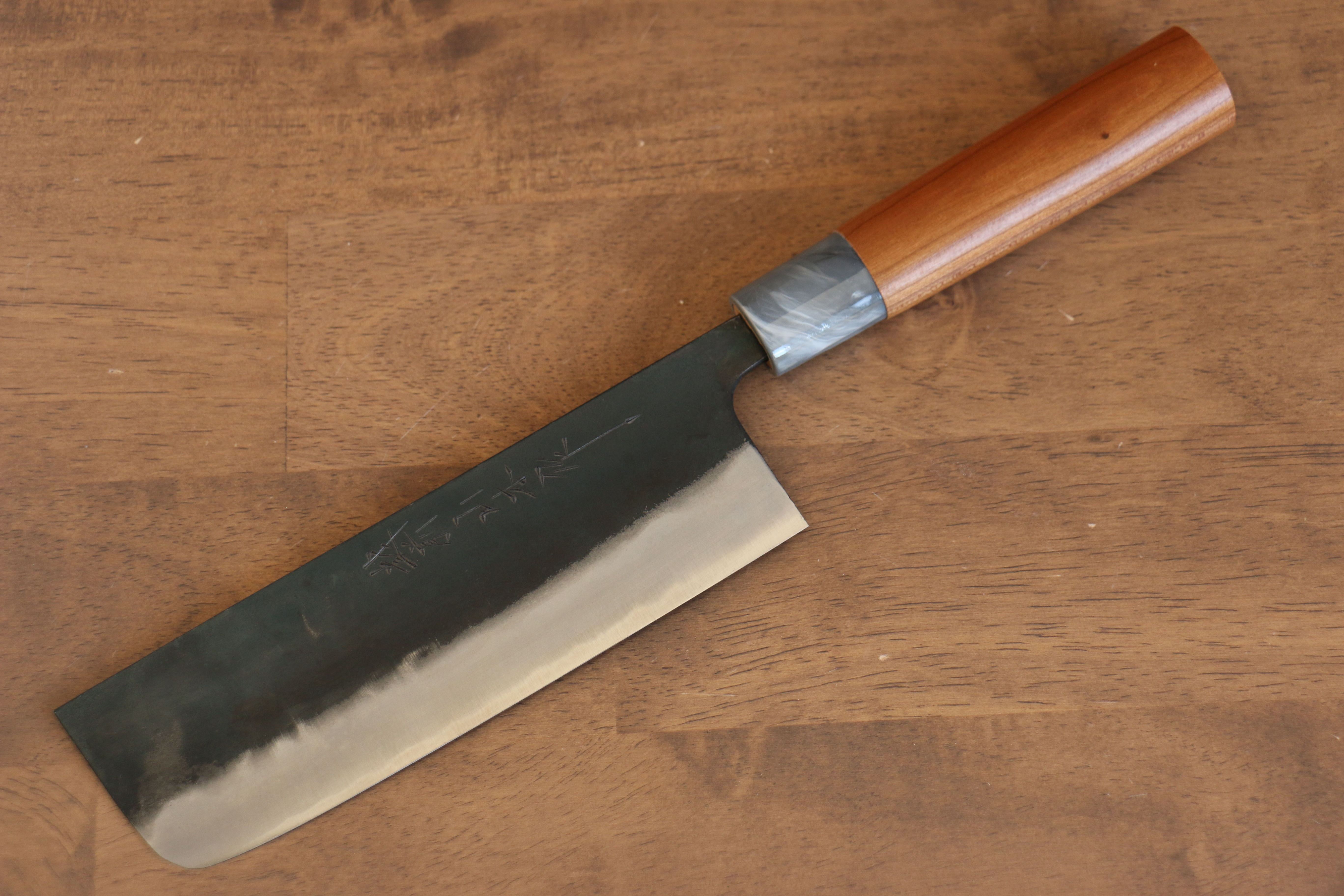 Nao Yamamoto White Steel Kurouchi Nakiri 165mm Cherry Wood Handle - Seisuke Knife