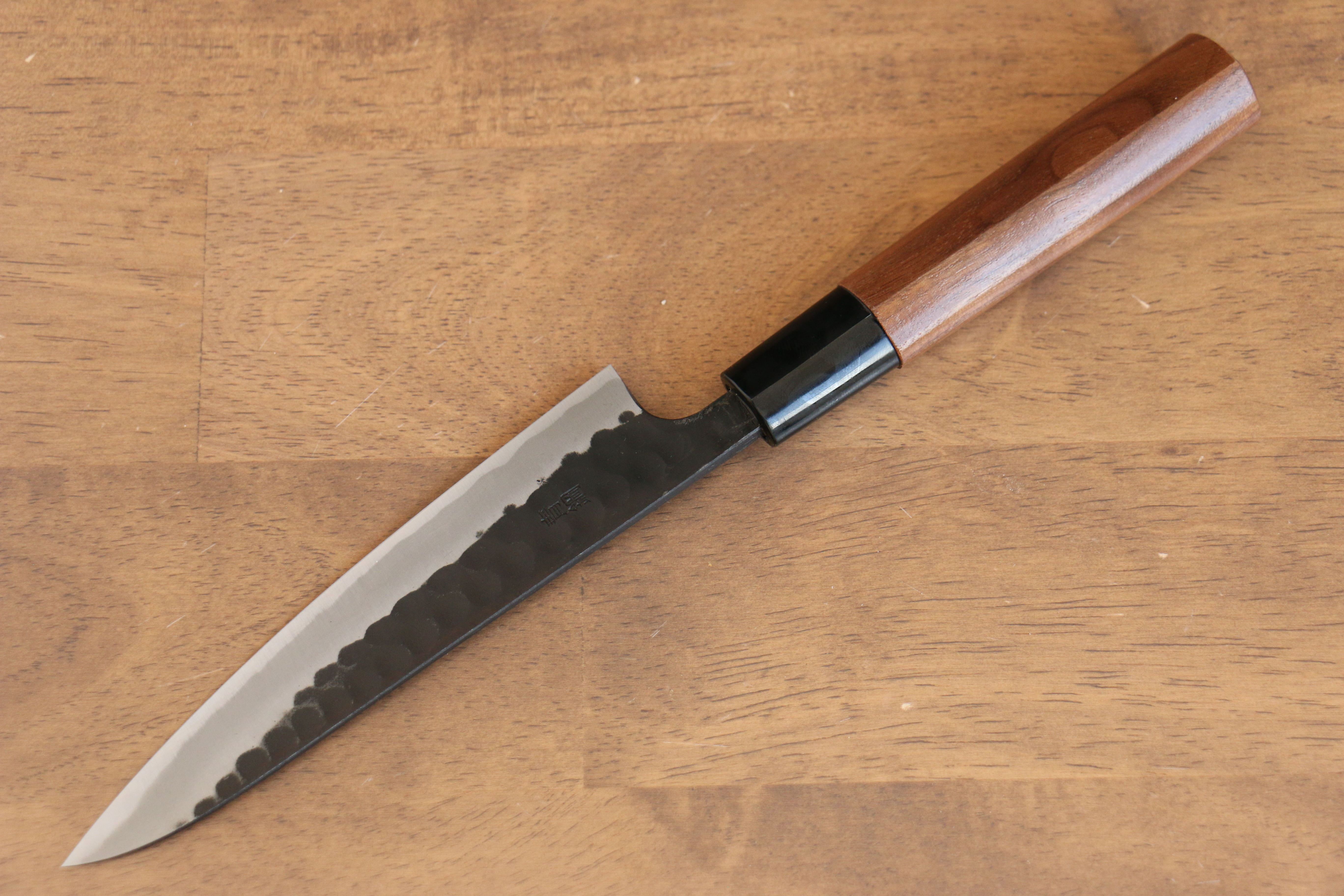 Nao Yamamoto Blue Steel Kurouchi Maru Hammered Petty-Utility 140mm Walnut Handle - Seisuke Knife