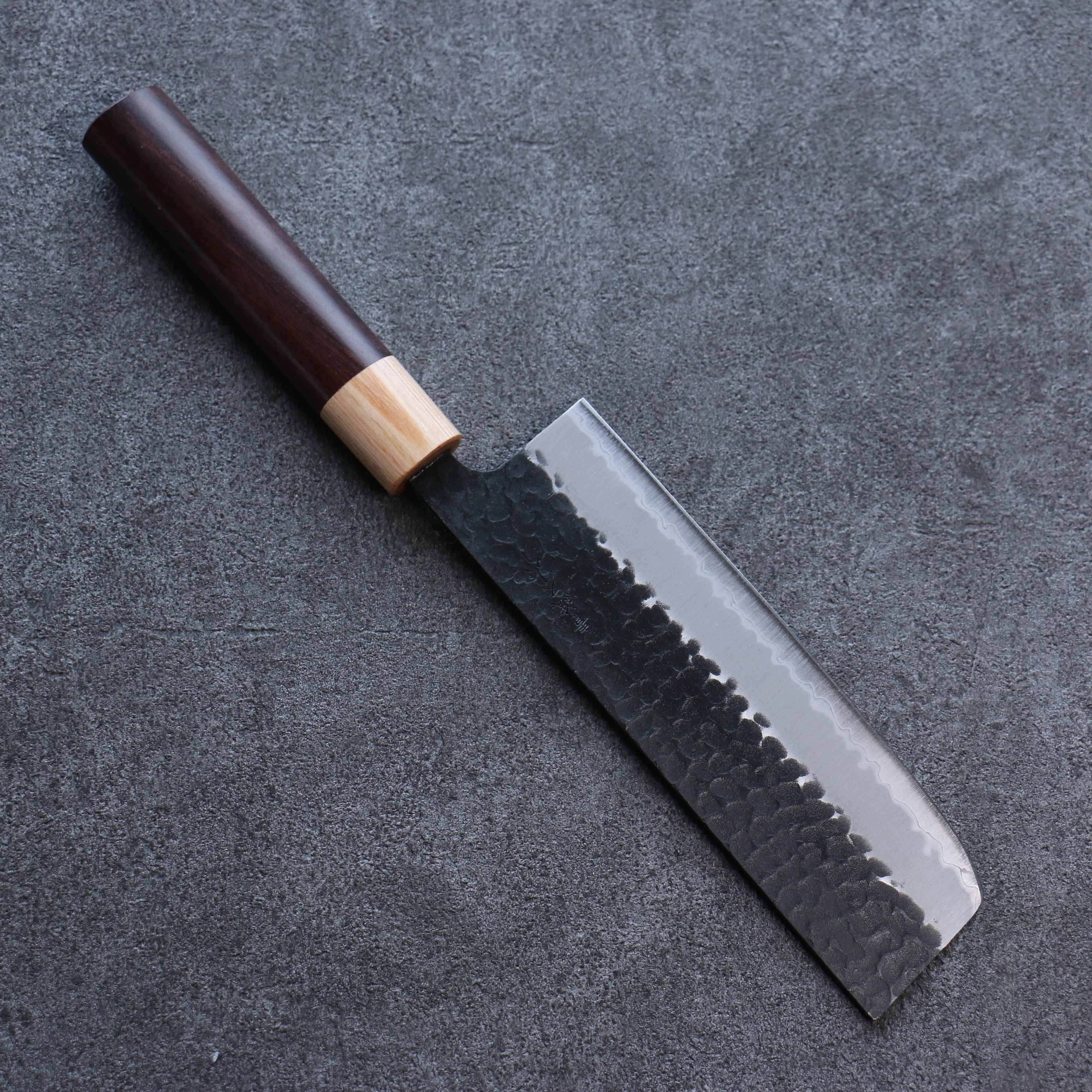Seisuke Shitan Blue Super Hammered Kurouchi Nakiri 165mm Shitan Handle - Seisuke Knife