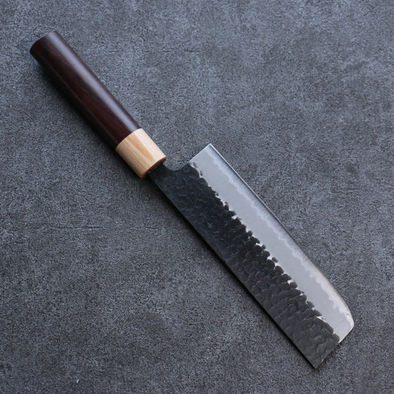 Seisuke Shitan Blue Super Hammered Kurouchi Nakiri 165mm Shitan Handle - Seisuke Knife