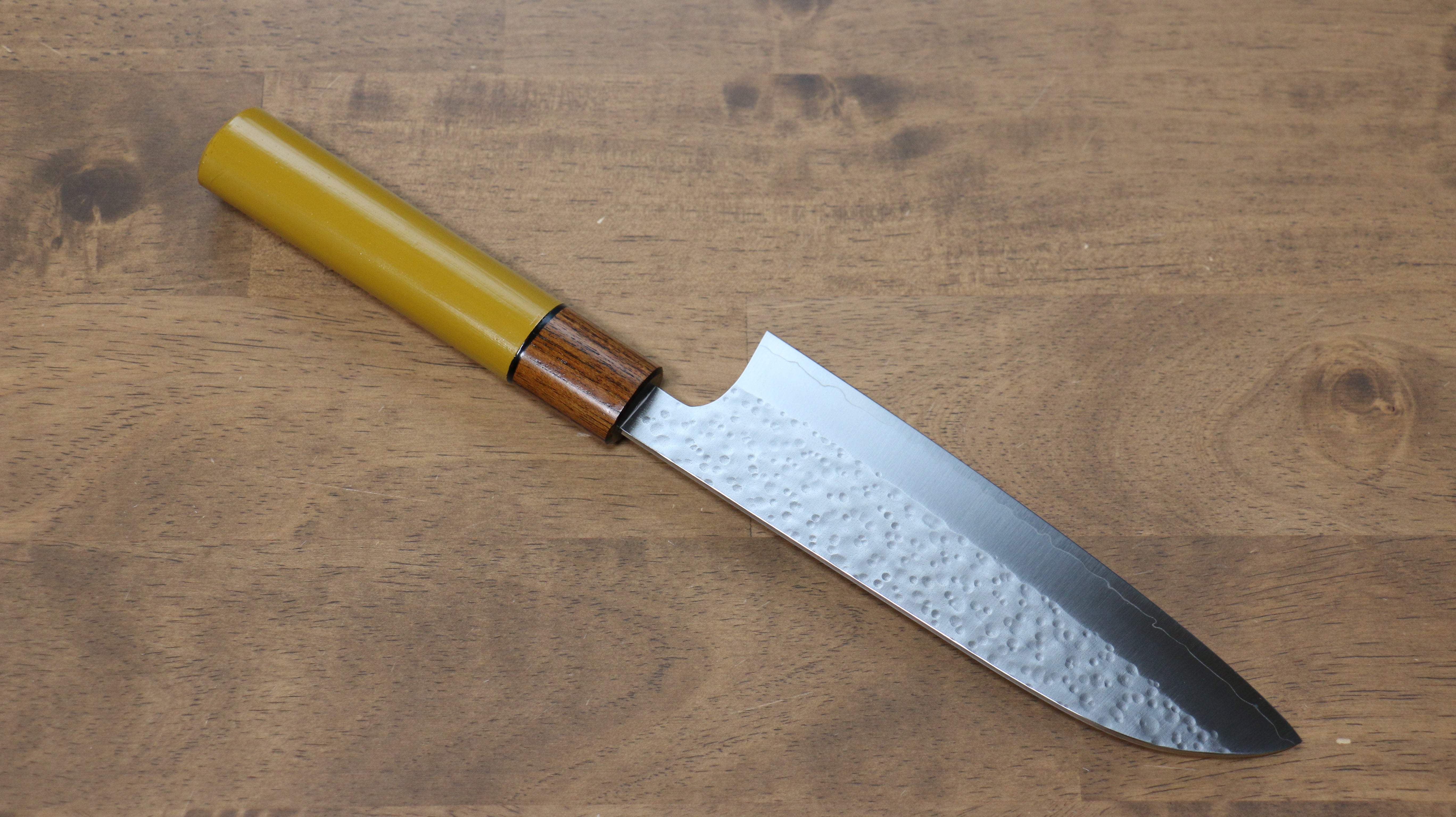 Makoto Kurosaki SG2 Hammered(Maru) Santoku 165mm Enju Lacquered(Yellow��� Handle - Seisuke Knife