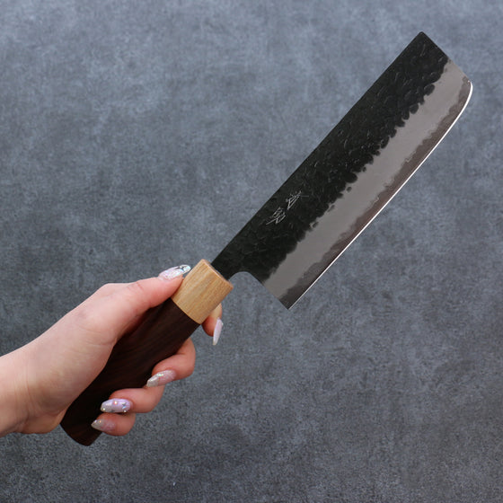 Seisuke Shitan Blue Super Hammered Kurouchi Nakiri 165mm Shitan Handle - Seisuke Knife