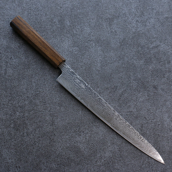 Seisuke Nami AUS10 Mirrored Finish Damascus Sujihiki 240mm Oak Handle - Seisuke Knife