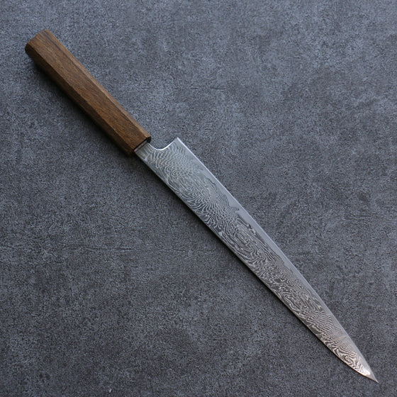 Seisuke Nami AUS10 Mirrored Finish Damascus Sujihiki 240mm Oak Handle - Seisuke Knife