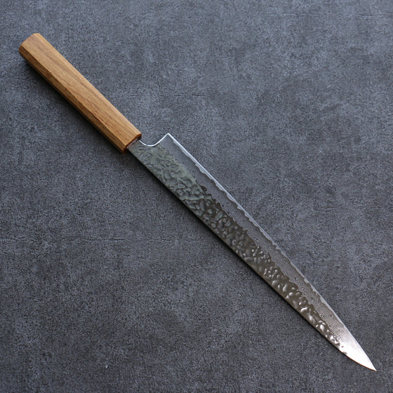 Seisuke Tsukikage AUS10 Migaki Finished Hammered Damascus Sujihiki 270mm Oak Handle - Seisuke Knife