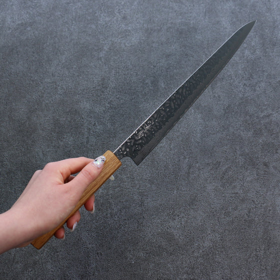 Seisuke Tsukikage AUS10 Migaki Finished Hammered Damascus Sujihiki 270mm Oak Handle - Seisuke Knife