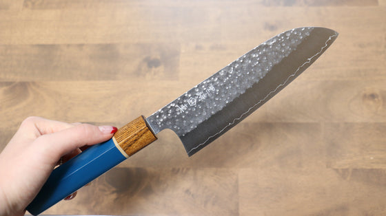 Makoto Kurosaki SG2 Hammered(Maru) Santoku 165mm Enju Lacquered(Blue��� Handle - Seisuke Knife