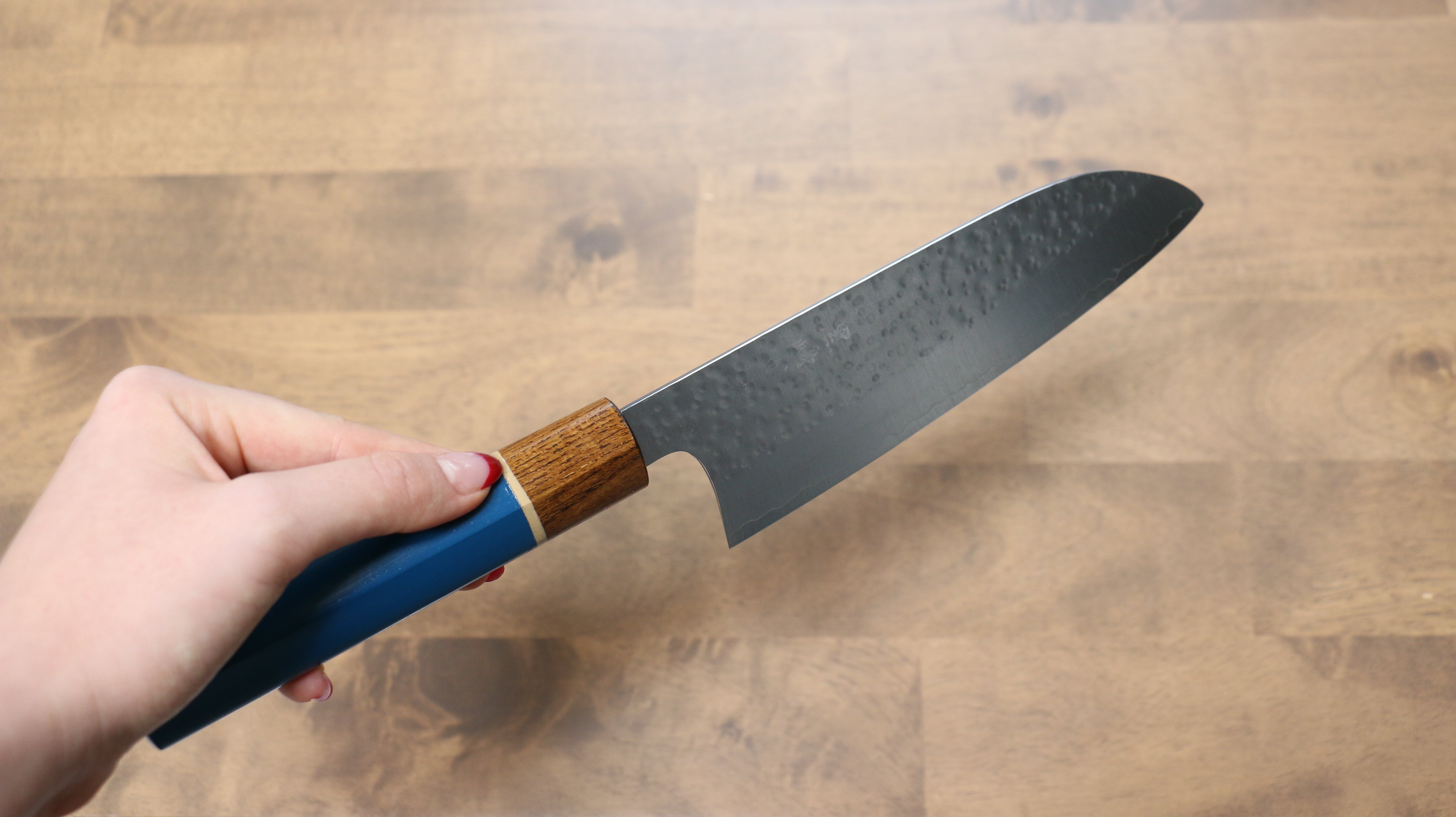 Makoto Kurosaki SG2 Hammered(Maru) Santoku 165mm Enju Lacquered(Blue��� Handle - Seisuke Knife