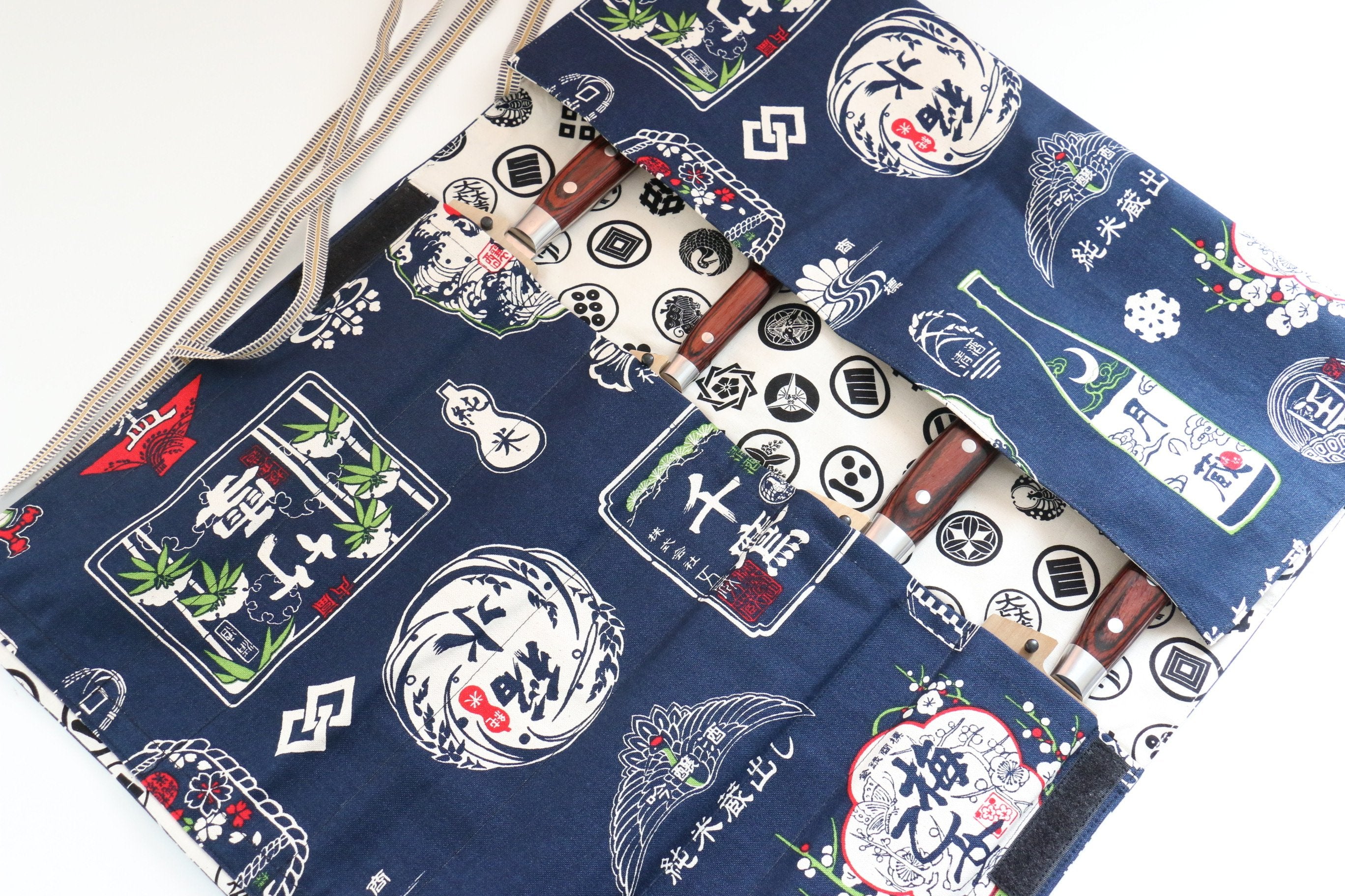 Japanese Style Knife Roll Konsake-Ura-Shirokamon 4 Pockets - Seisuke Knife