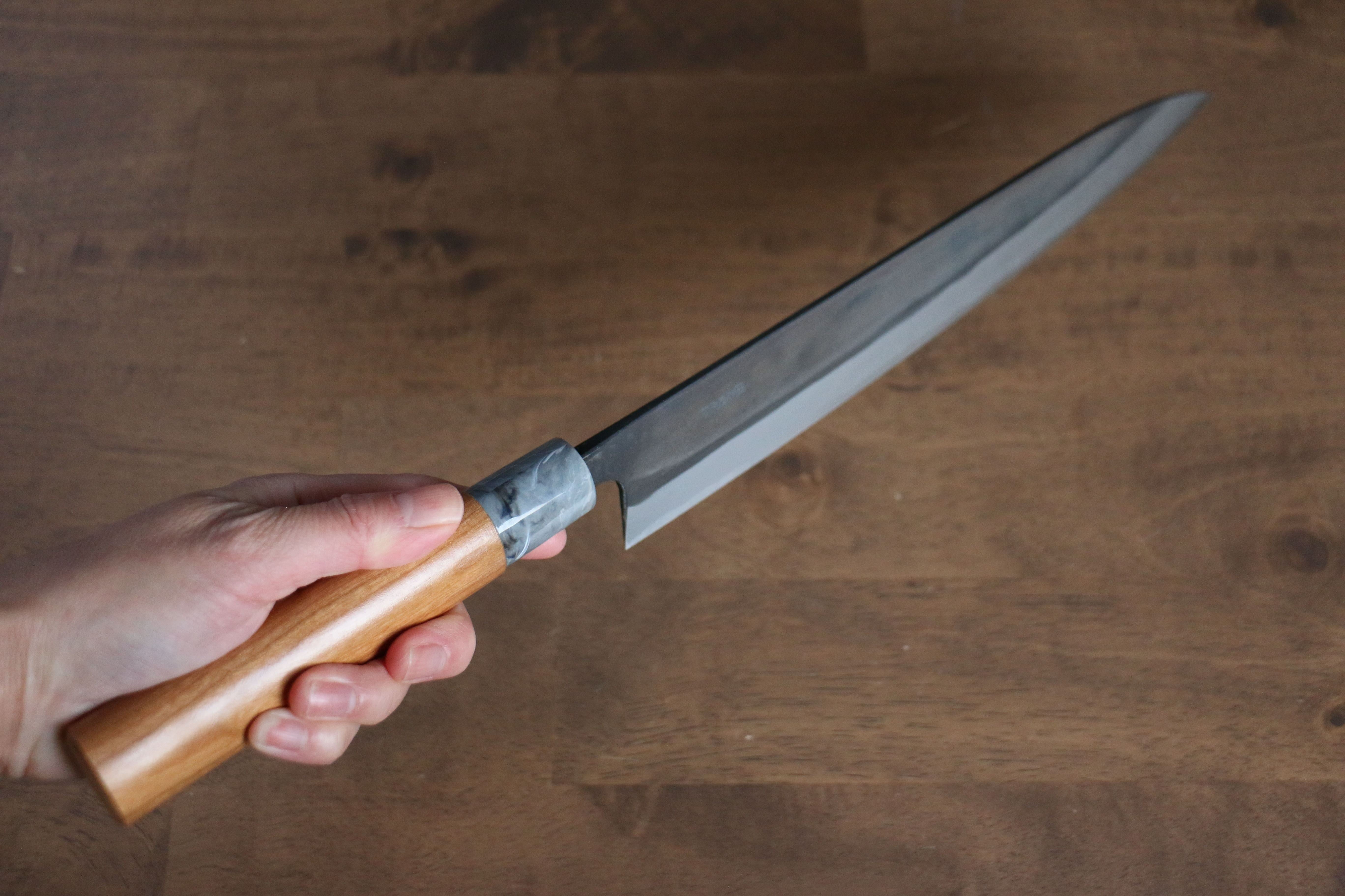 Nao Yamamoto White Steel No.2 Kurouchi Sujihiki 270mm Cherry Wood Handle - Seisuke Knife