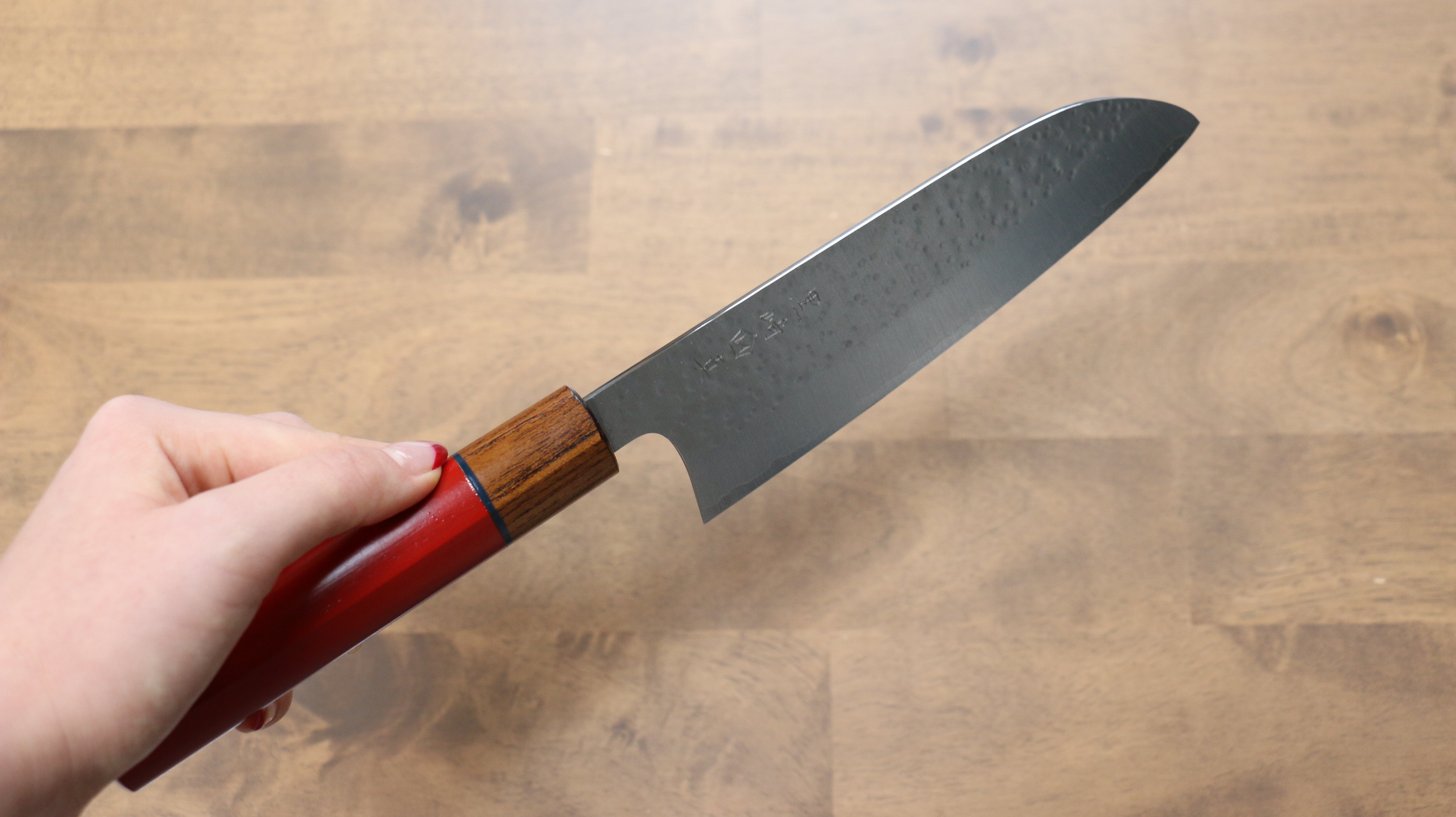 Makoto Kurosaki SG2 Hammered(Maru) Santoku 165mm Enju Lacquered(Red��� Handle - Seisuke Knife