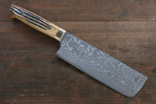  Takeshi Saji VG10 Black Damascus Nakiri  170mm Brown Deer Horn Handle - Seisuke Knife