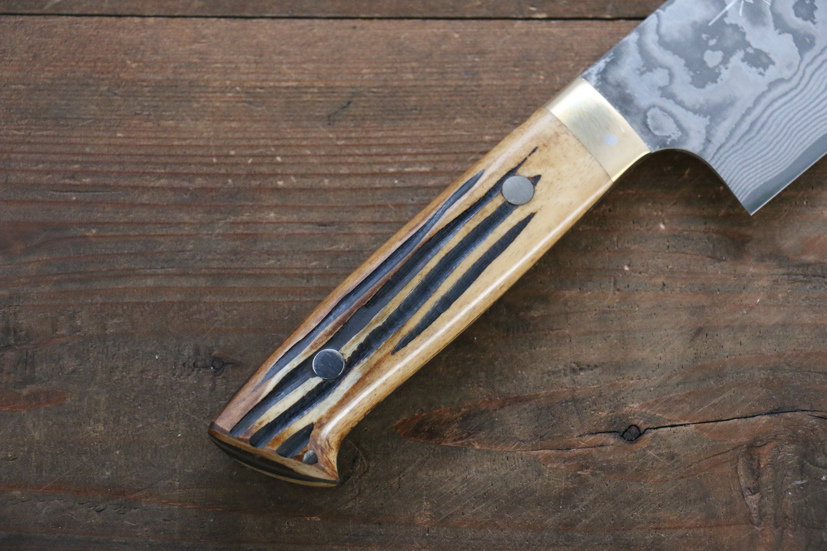Takeshi Saji VG10 Black Damascus Nakiri  170mm Brown Deer Horn Handle - Seisuke Knife