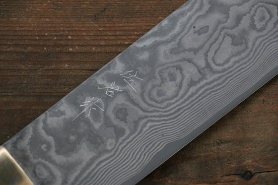 Takeshi Saji VG10 Black Damascus Nakiri  170mm Brown Deer Horn Handle - Seisuke Knife