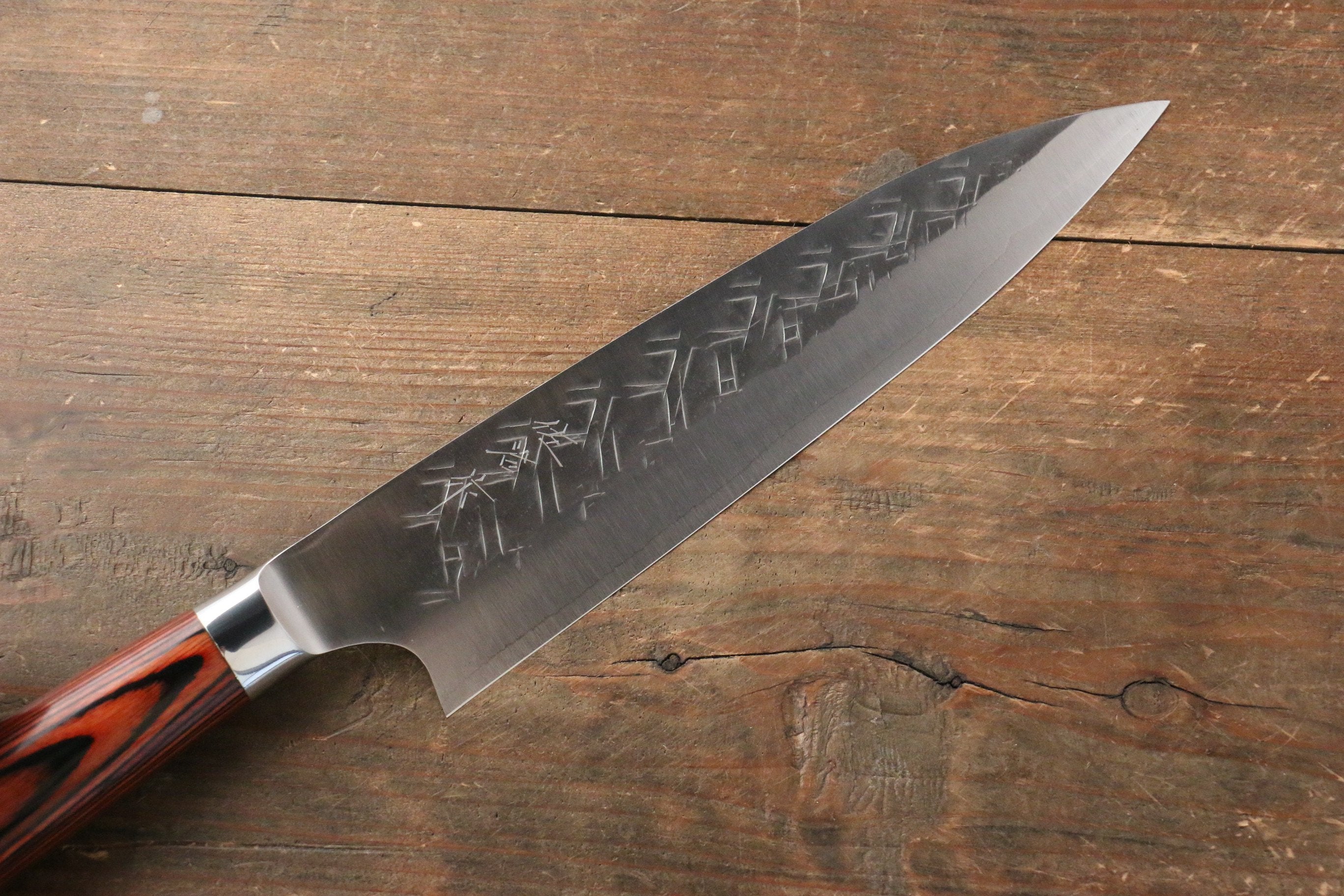 Takeshi Saji SRS13 Hammered Gyuto 210mm Red Pakka wood Handle - Seisuke Knife
