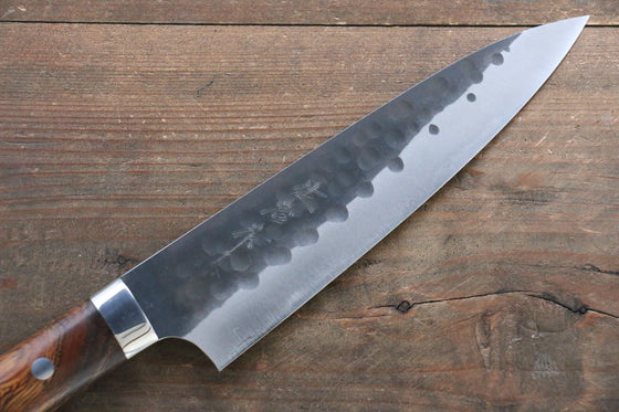 Takeshi Saji Blue Super Hammered Kurouchi Gyuto 180mm Ironwood Handle - Seisuke Knife