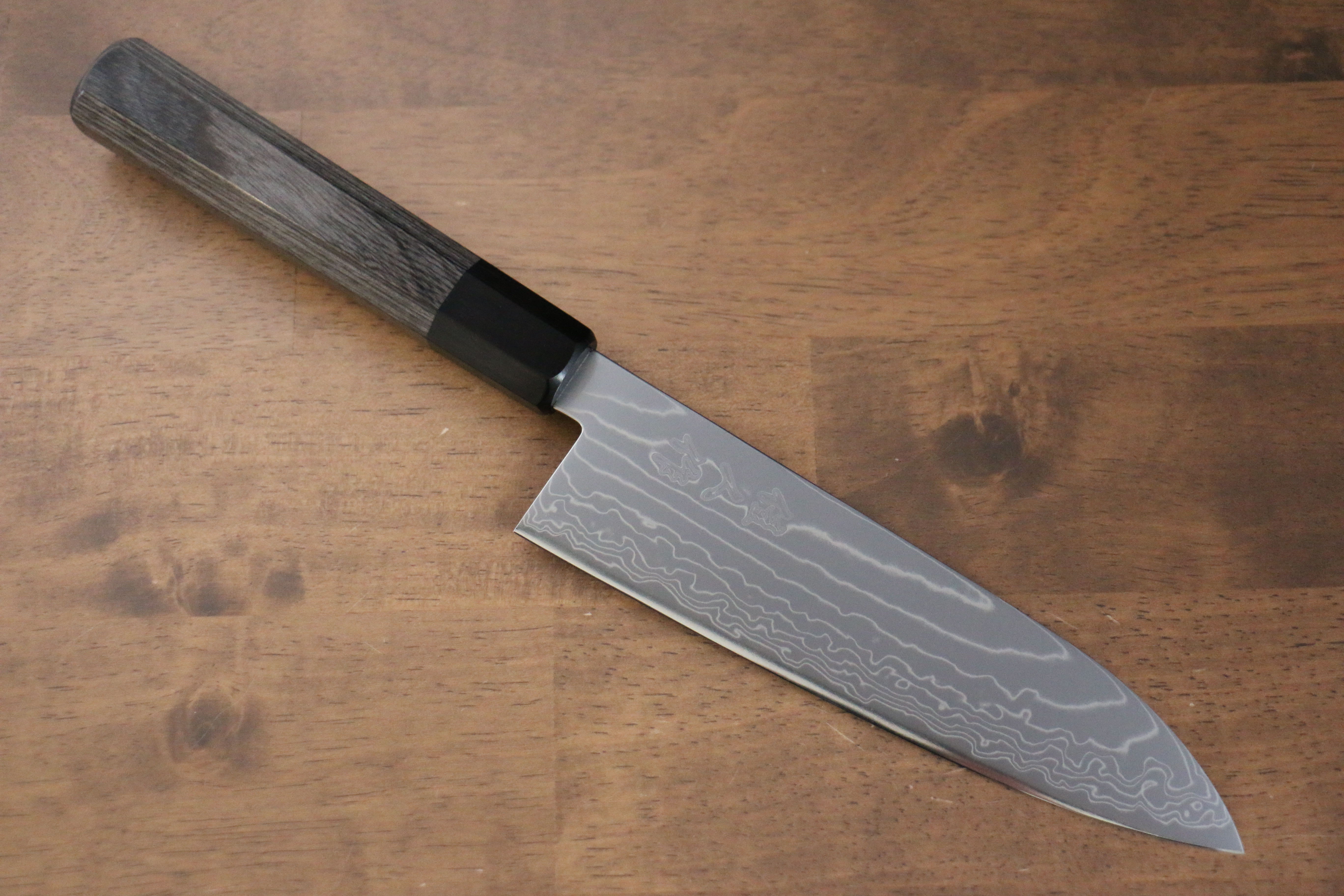 Kajin Cobalt Special Steel Damascus Santoku 180mm with Gray Wood Handle - Seisuke Knife