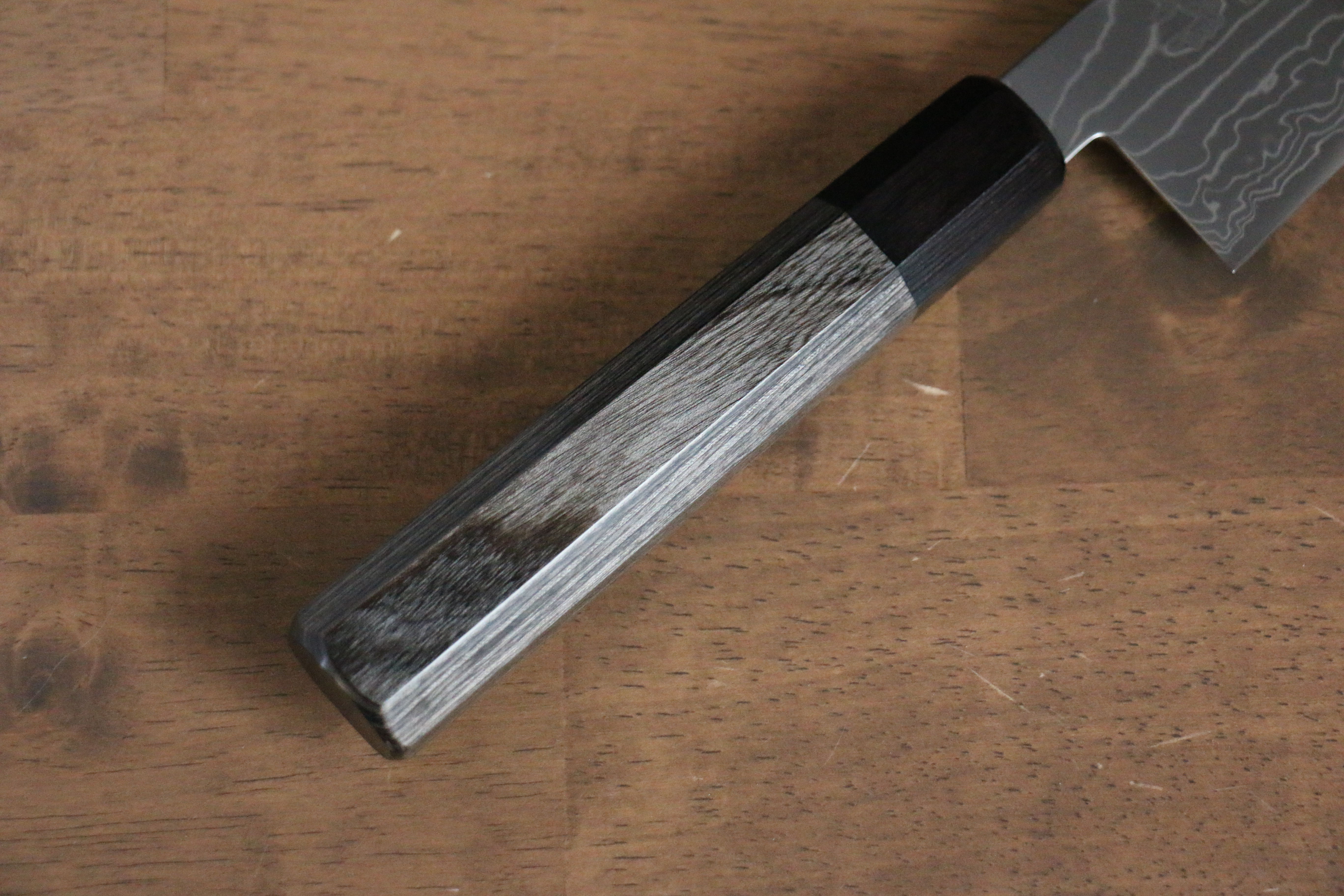 Kajin Cobalt Special Steel Damascus Santoku 180mm with Gray Wood Handle - Seisuke Knife