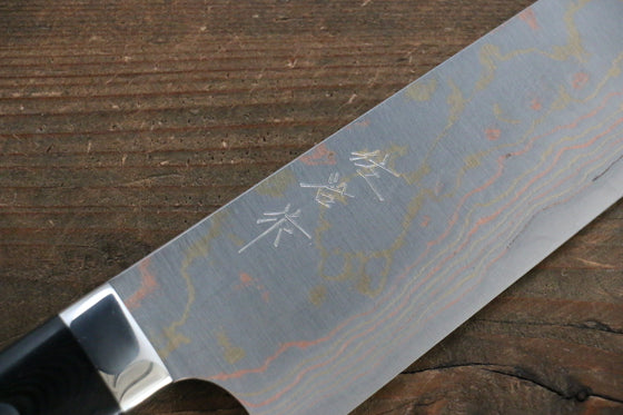 Takeshi Saji Blue Steel No.2 Colored Damascus Bunka 175mm Black Micarta Handle - Seisuke Knife