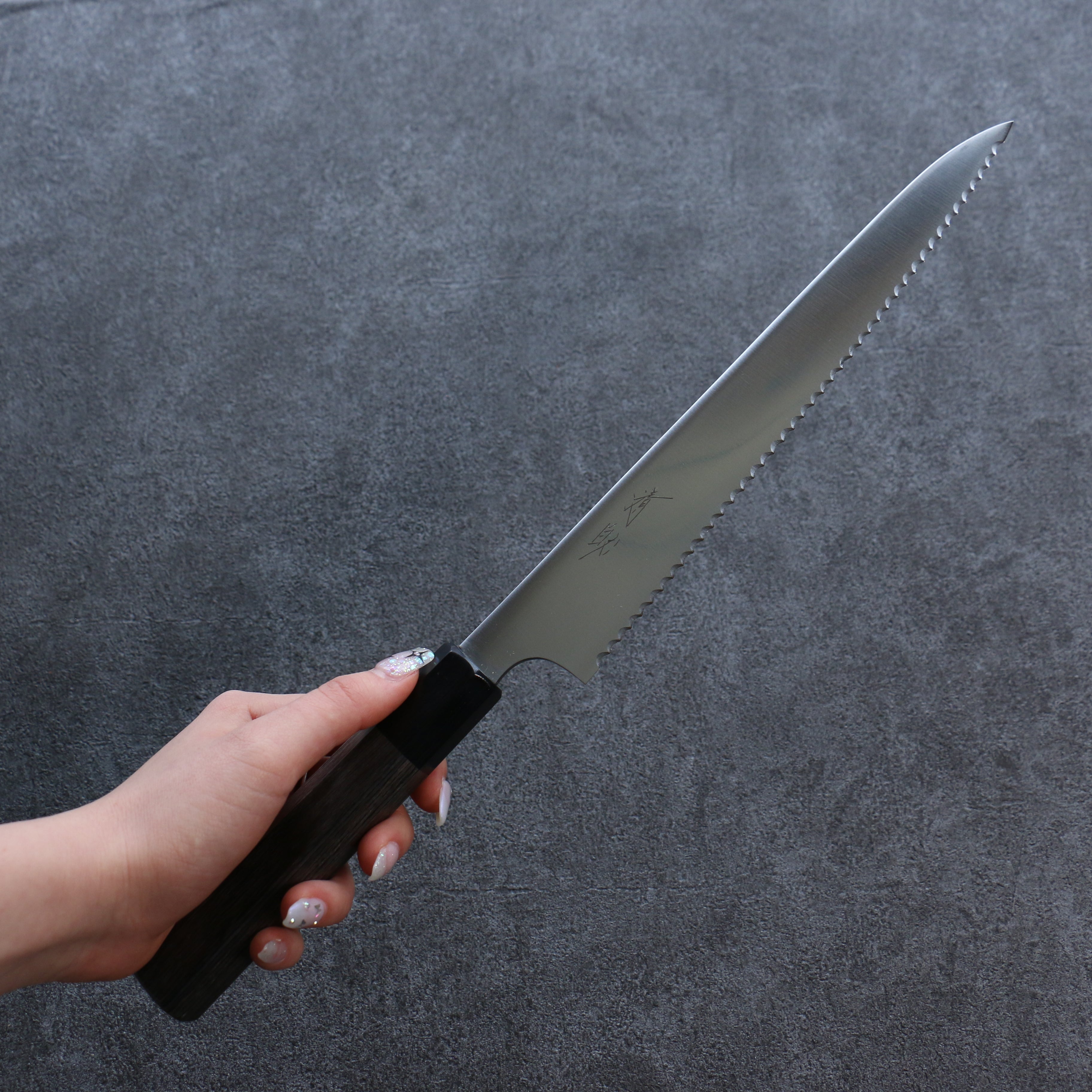 Seisuke Stainless Steel Bread Slicer 240mm Gray Pakka wood Handle - Seisuke Knife