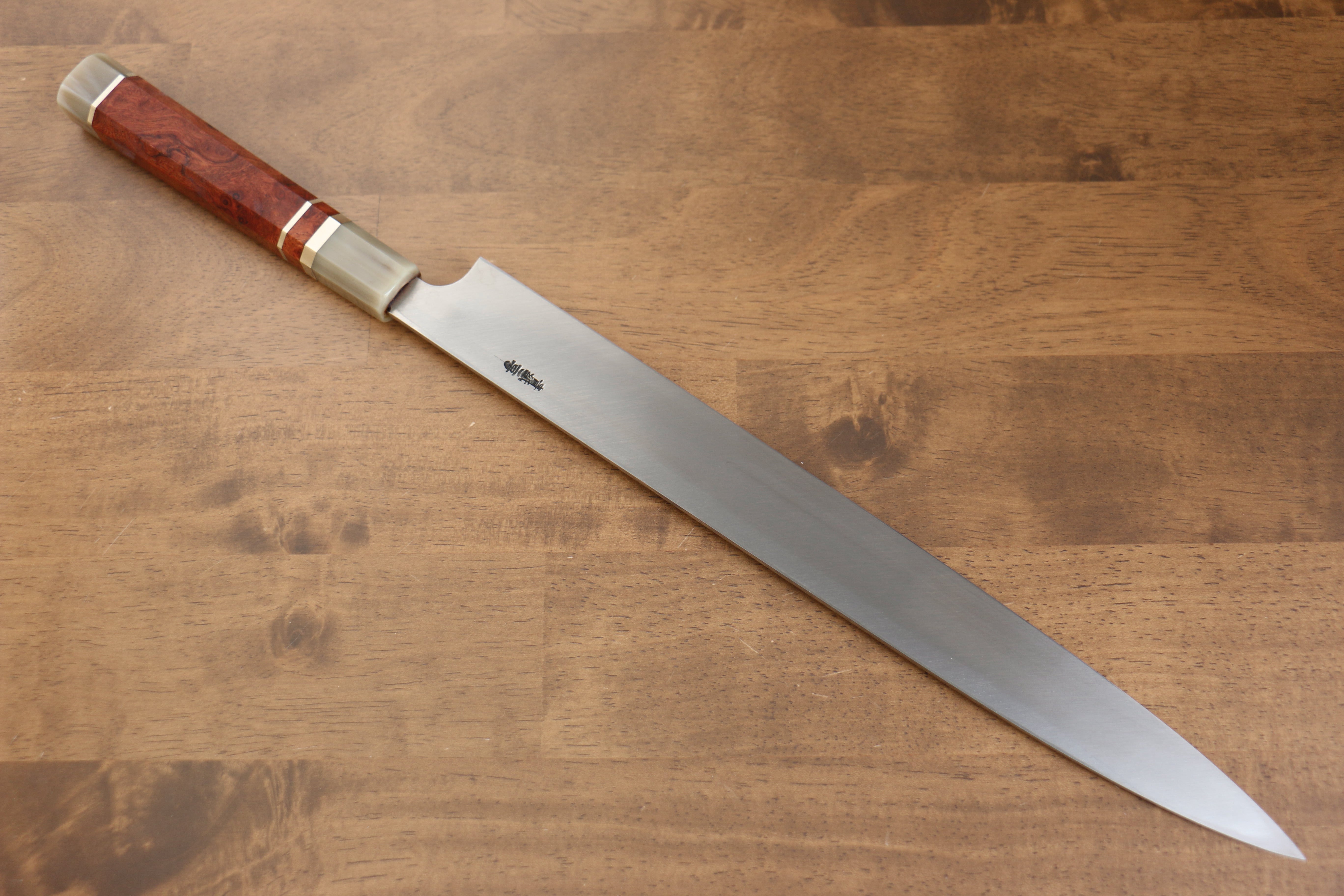 Yu Kurosaki Blue Steel No.2 Mirrored Finish Yanagiba 330mm Chinese Quince with Double Water Buffalo Ring Handle - Seisuke Knife