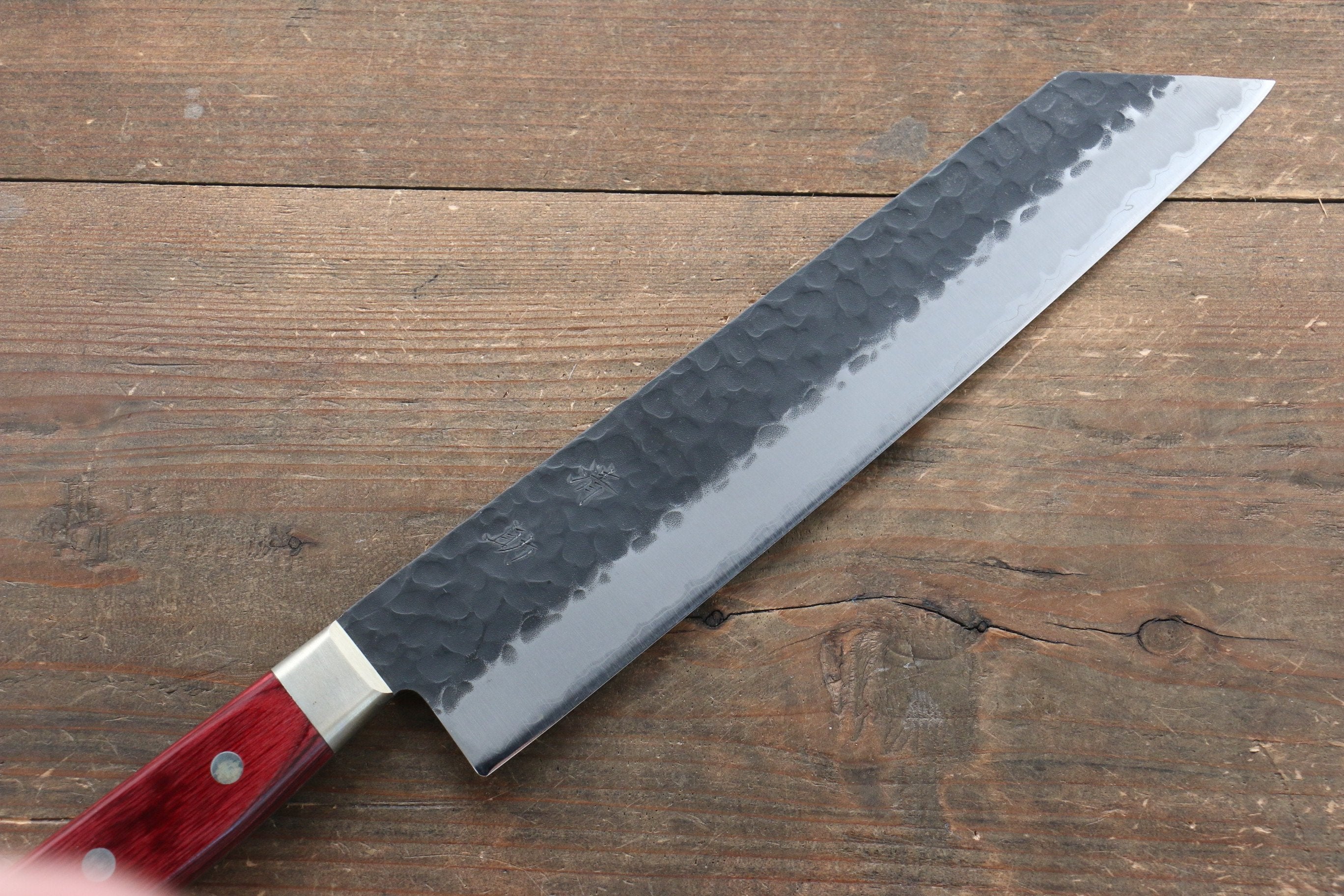 Seisuke Kurobeni Blue Super Hammered Kurouchi Kiritsuke Gyuto 240mm Red Pakka wood Handle - Seisuke Knife