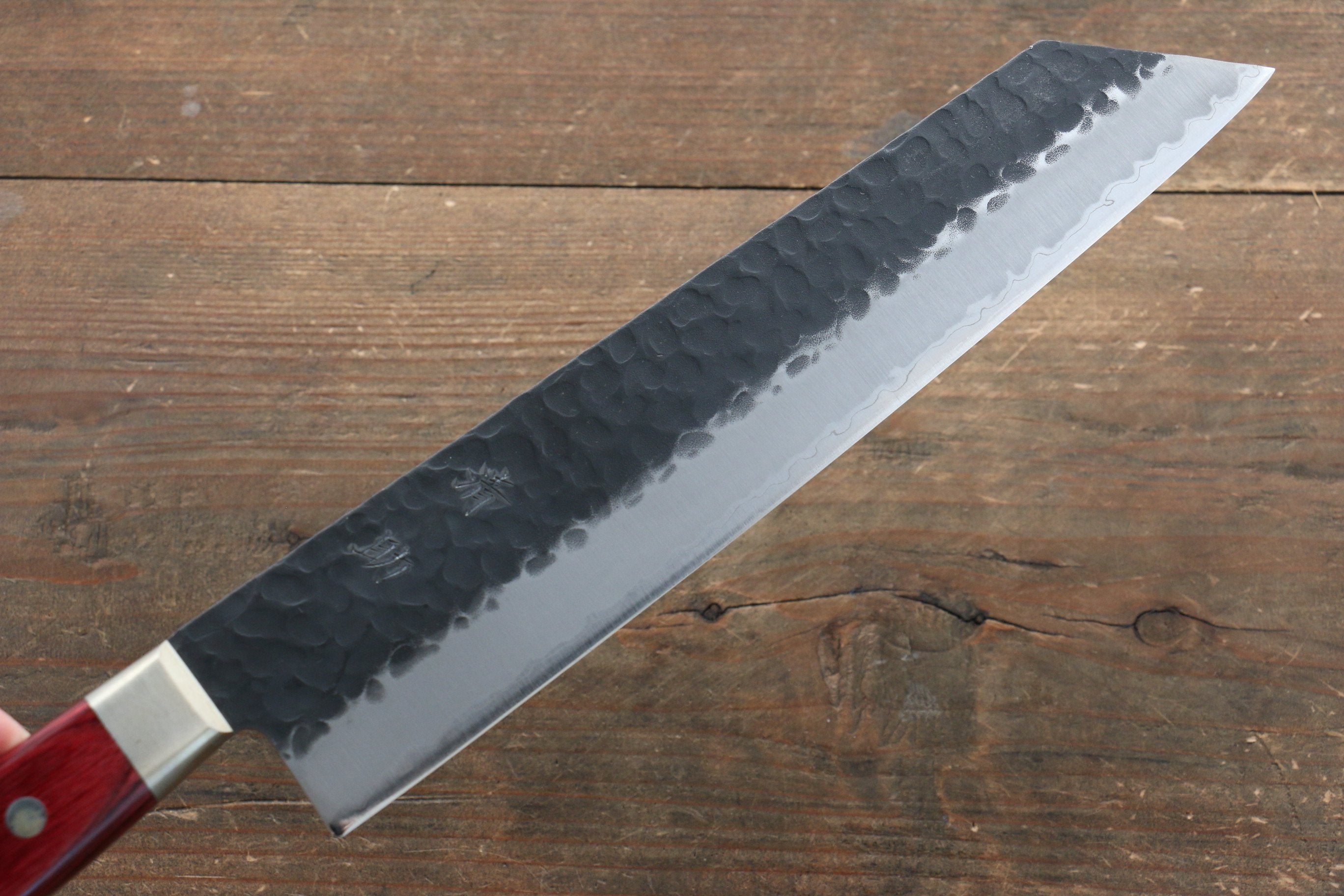 Seisuke Kurobeni Blue Super Hammered Kurouchi Kiritsuke Gyuto 240mm Red Pakka wood Handle - Seisuke Knife