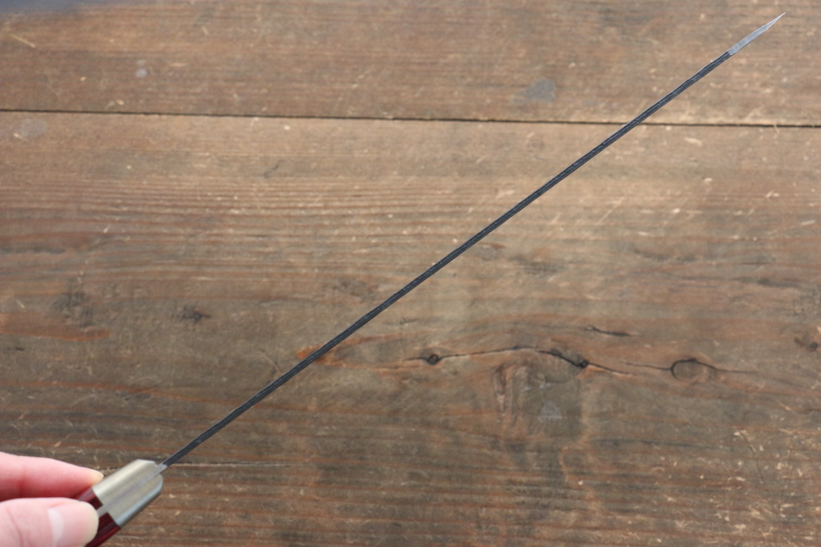 Seisuke Kurobeni Blue Super Hammered Kurouchi Kiritsuke Gyuto 240mm Red Pakka wood Handle - Seisuke Knife