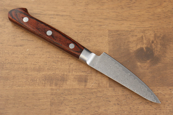 Seisuke Mokusei ZA-18 Mirrored Finish Damascus Petty-Utility 80mm Brown Pakka wood Handle - Seisuke Knife