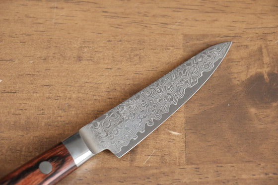 Seisuke Mokusei ZA-18 Mirrored Finish Damascus Petty-Utility 80mm Brown Pakka wood Handle - Seisuke Knife