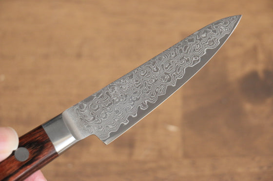 Seisuke Mokusei ZA-18 Mirrored Finish Damascus Petty-Utility 80mm Brown Pakka wood Handle - Seisuke Knife