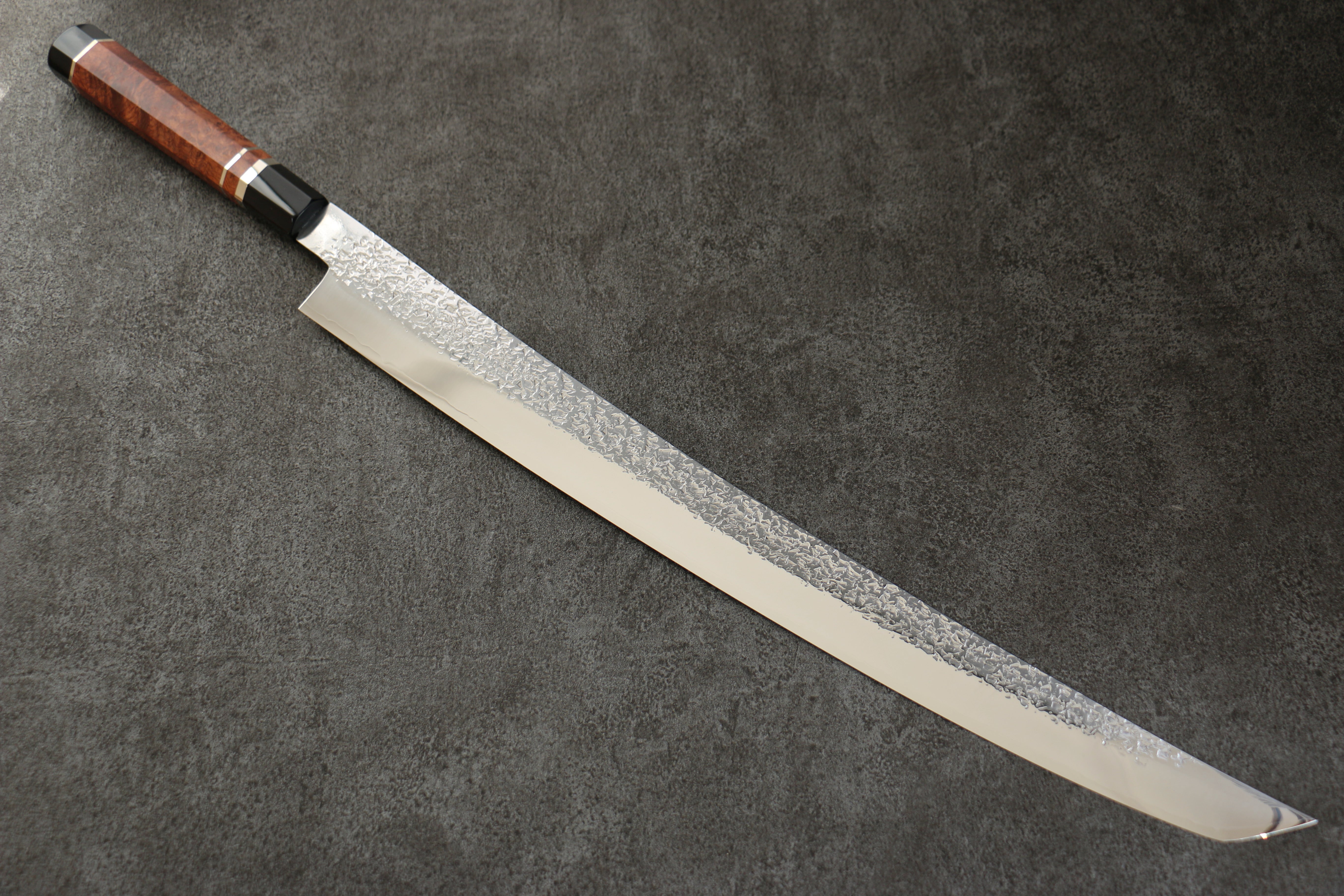 Yu Kurosaki Shizuku SG2 Mirrored Finish Hammered Sakimaru Sujihiki 450