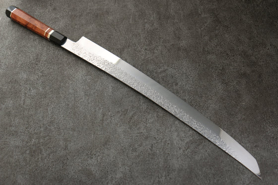 Yu Kurosaki Shizuku SG2 Mirrored Finish Hammered Sakimaru Sujihiki 450mm Chinese Quince with Double Water Buffalo Ring Handle with Sheath - Seisuke Knife