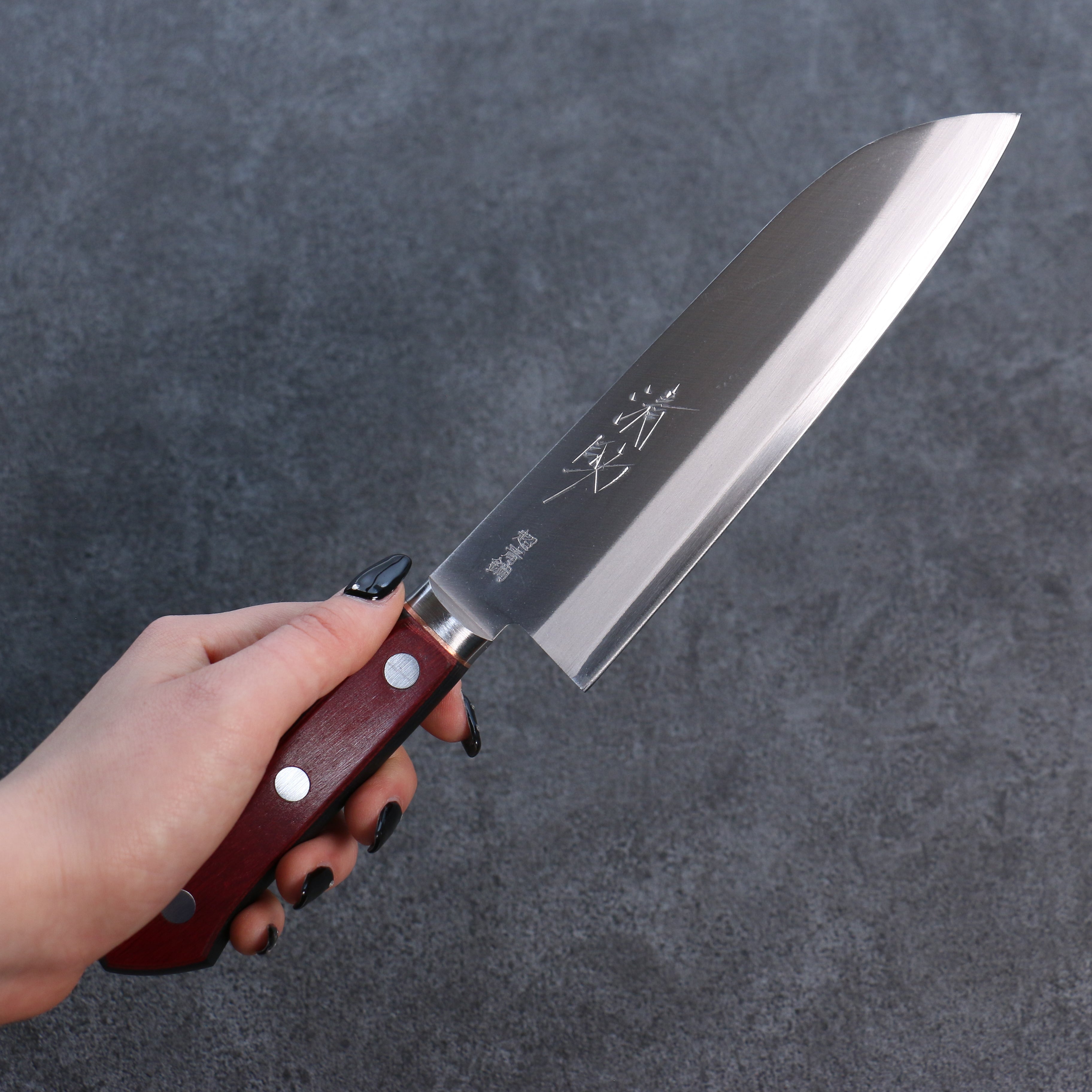 Seisuke Blue Super Migaki Finished Santoku 170mm Red and Black Pakka wood Handle - Seisuke Knife