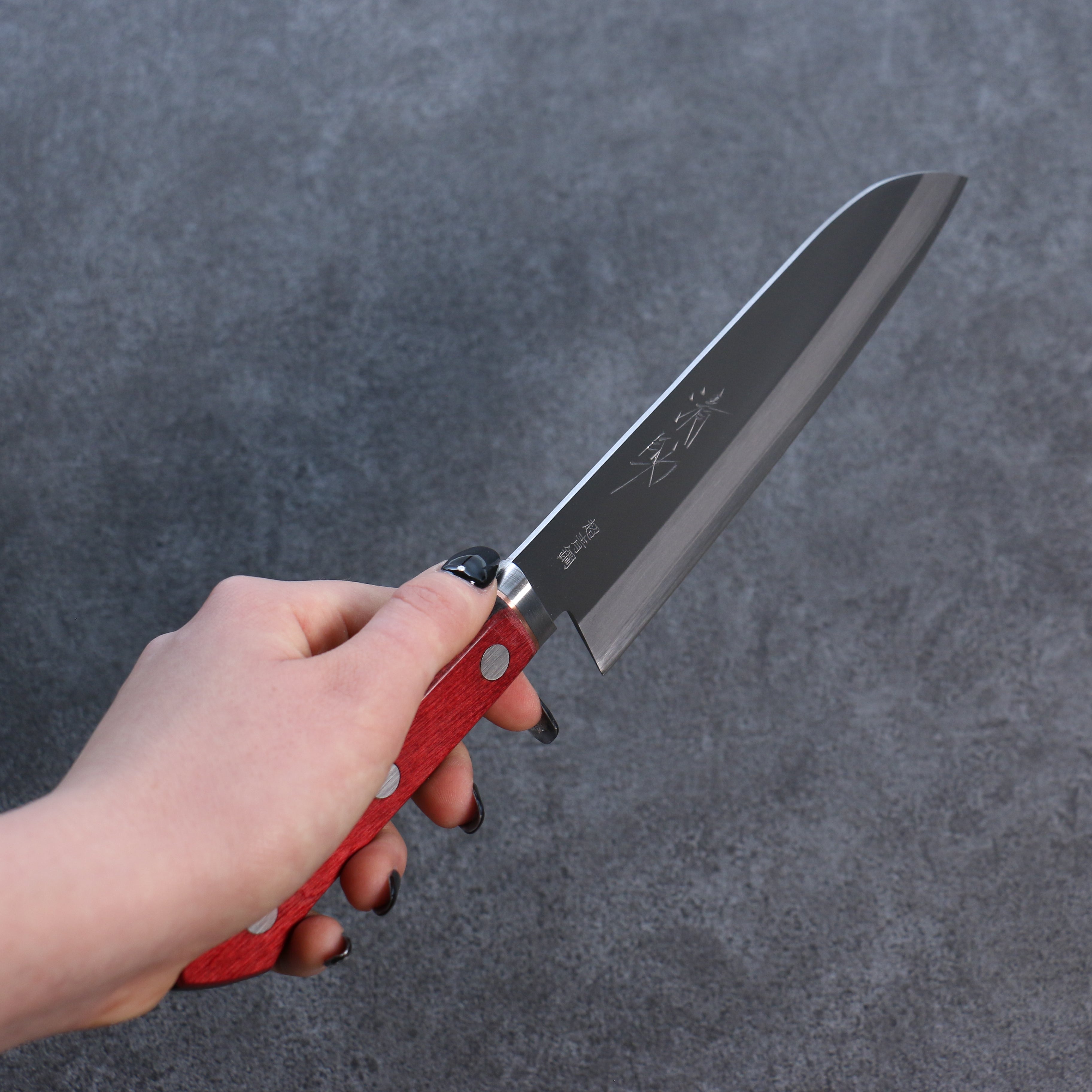 Seisuke Blue Super Migaki Finished Santoku 170mm Red and Black Pakka wood Handle - Seisuke Knife